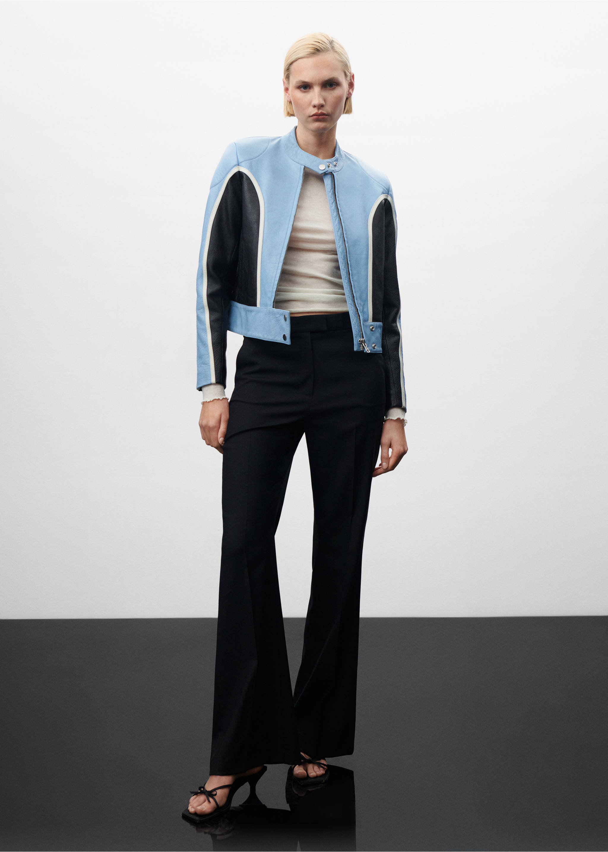 Contrast leather biker jacket - General plane, Blue. Ref: 57029115-00.