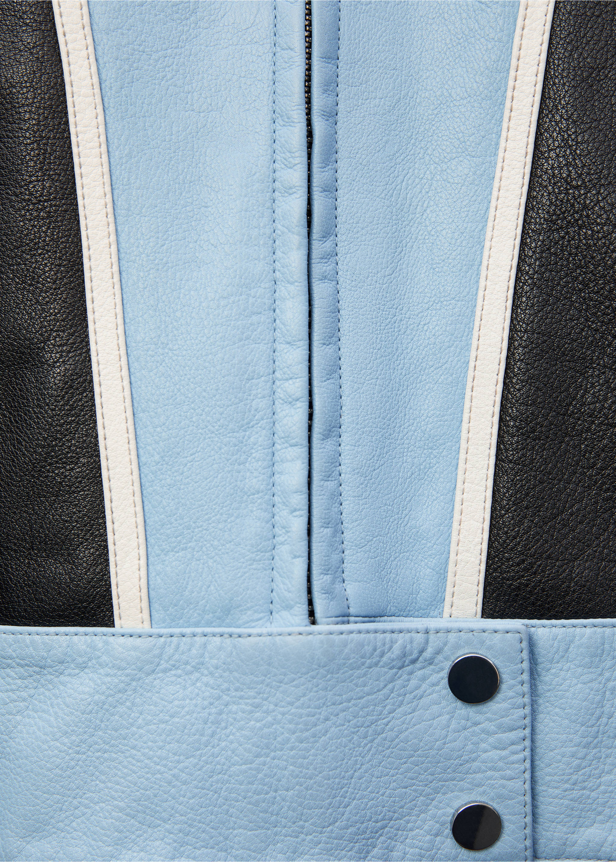Contrast leather biker jacket - Details of the article 8, Blue. Ref: 57029115-00.