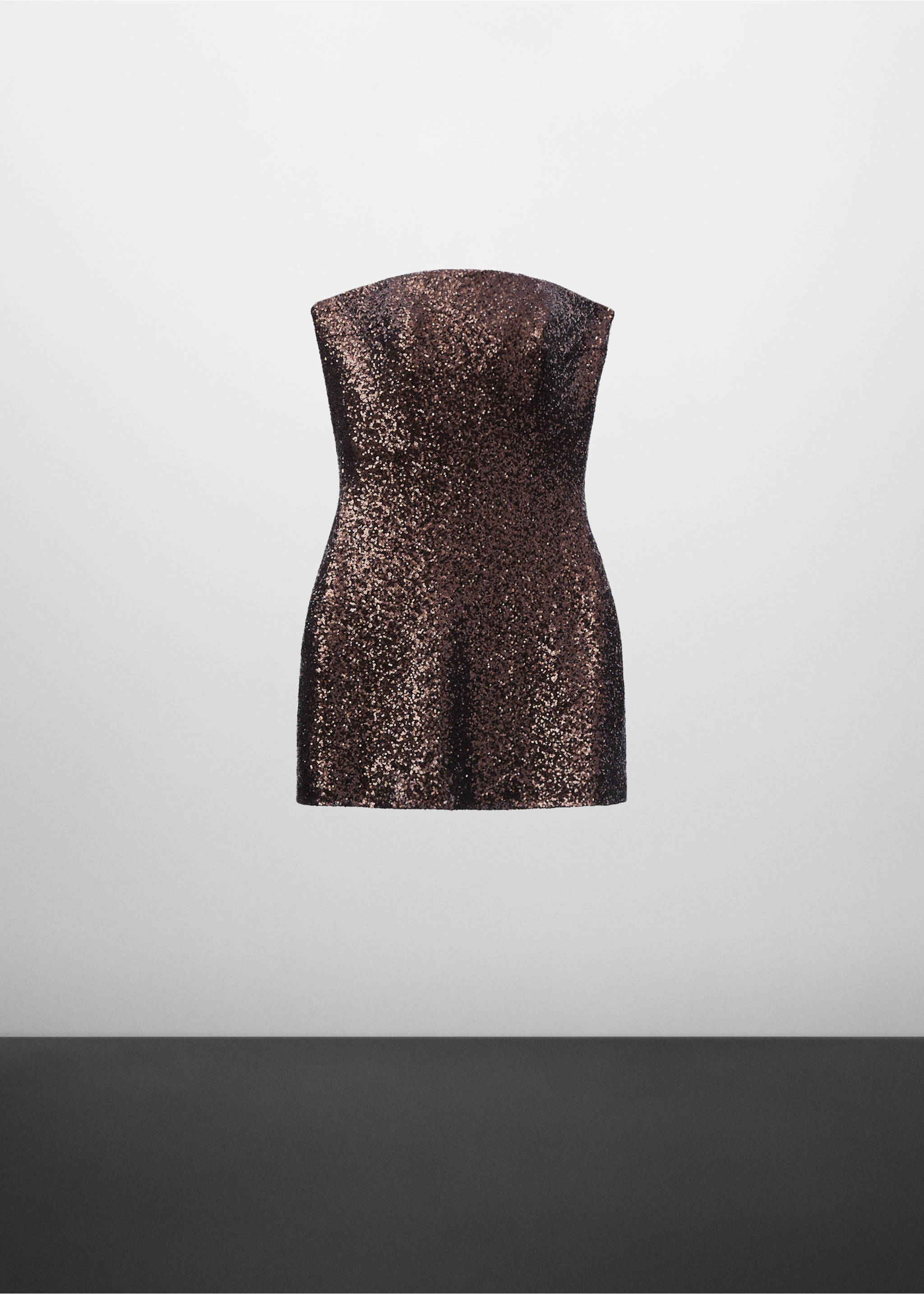 Strapless sequined dress - Article without model, Chocolate. Ref: 57029118-00.