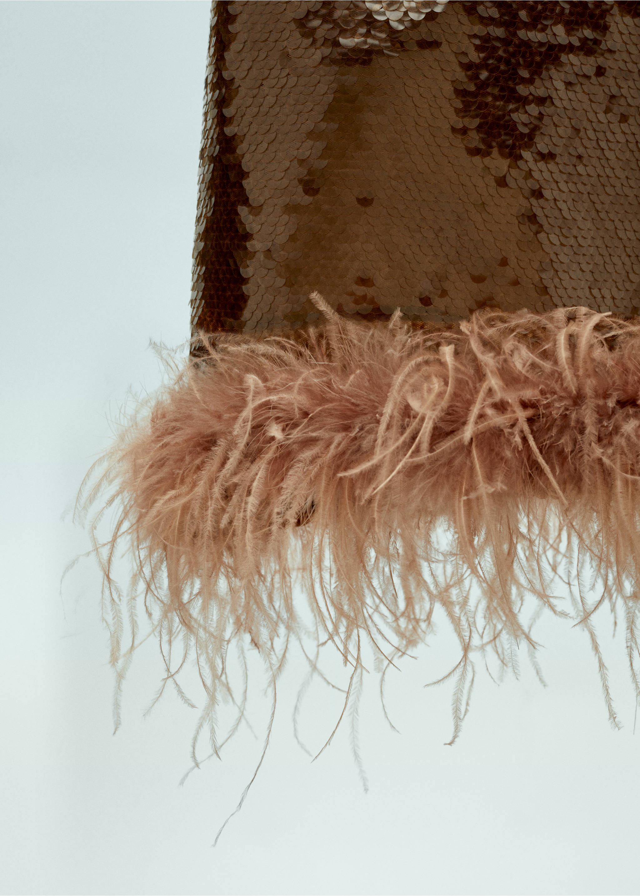 Sequin dress with fringe detail - Details of the article 8, Caramel. Ref: 57029124-00.