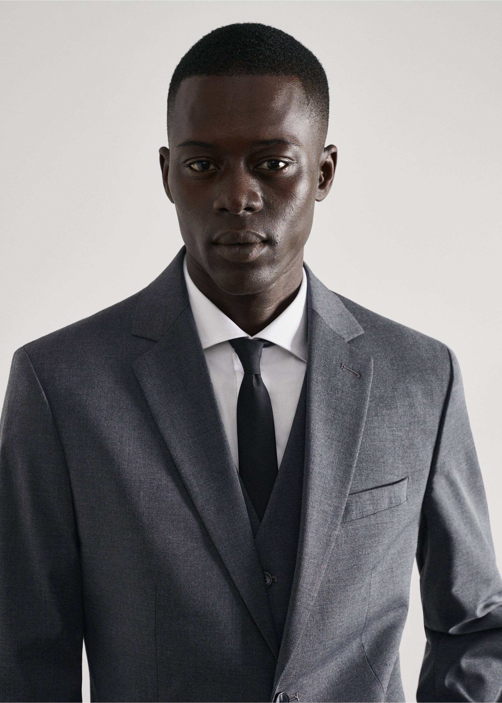 Stretch-fabric slim-fit suit jacket - Details of the article 1, Grey. Ref: 57030015-00.