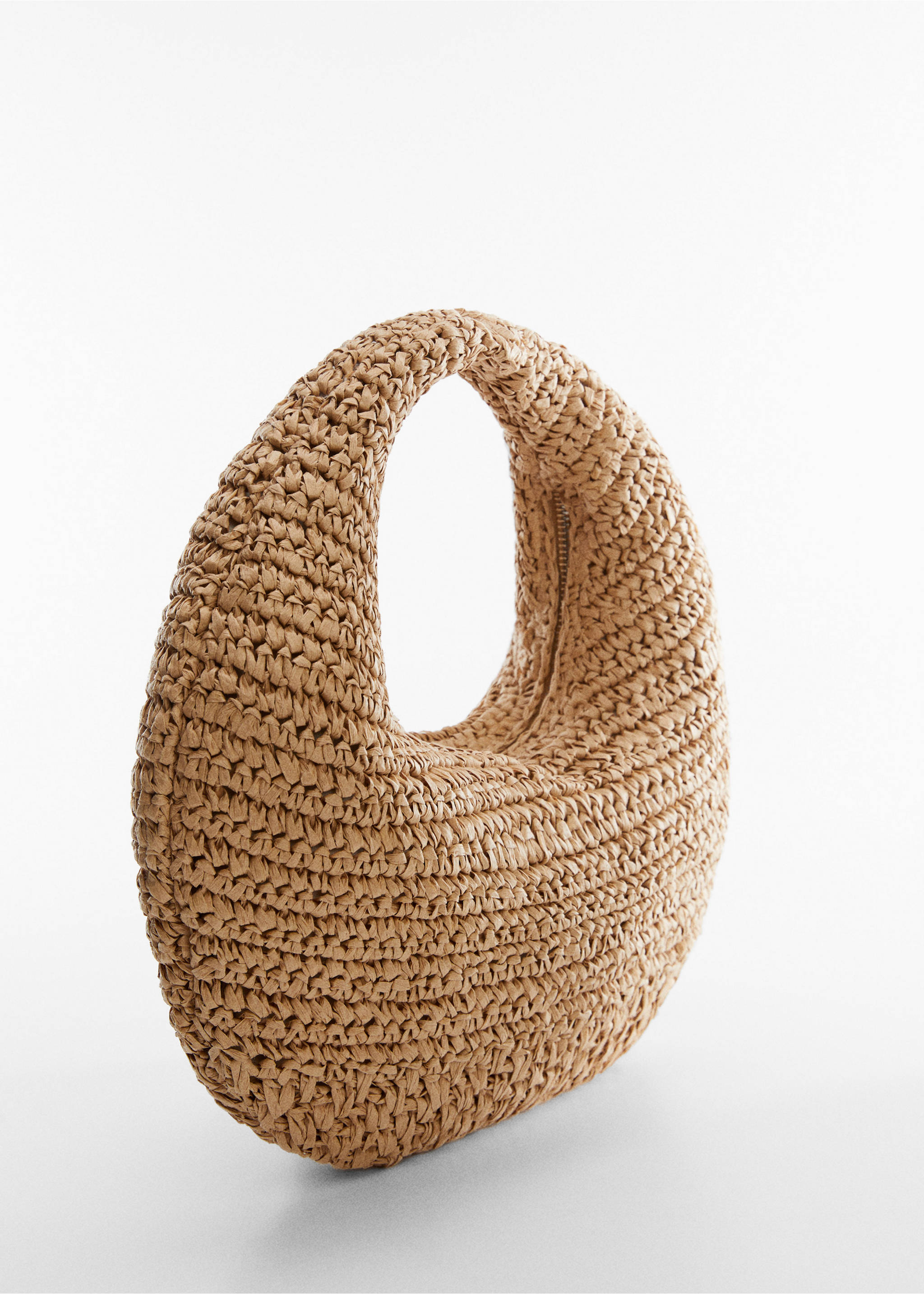 Round natural fibre bag - Medium plane, Beige. Ref: 57030033-00.