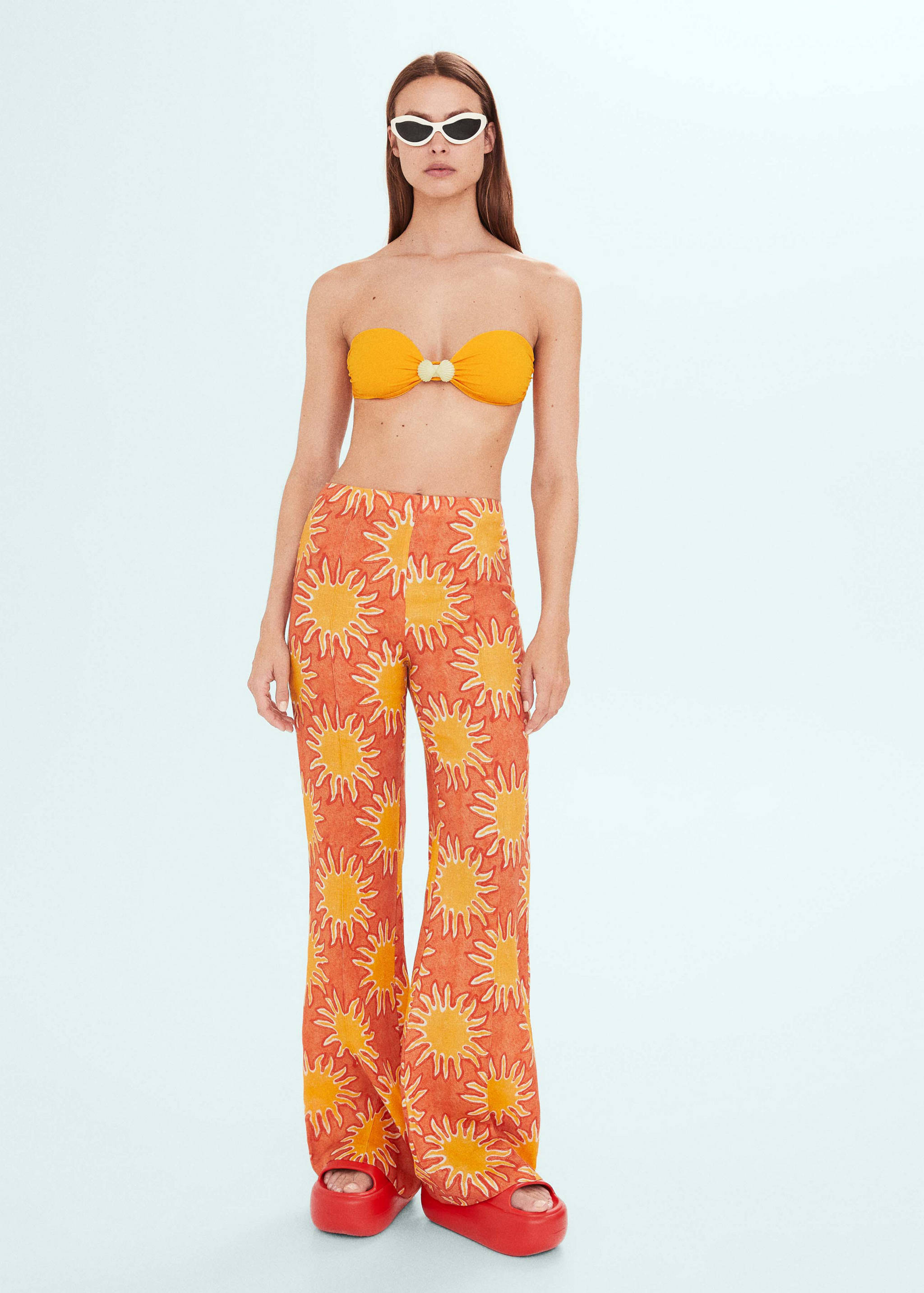 Printed linen wideleg pants - General plane
