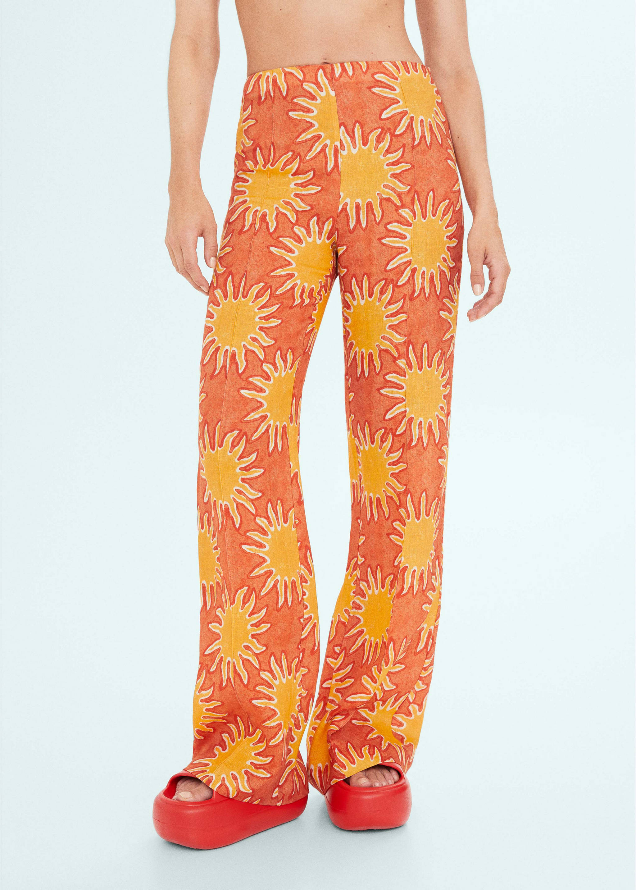 Printed linen wideleg pants - Medium plane