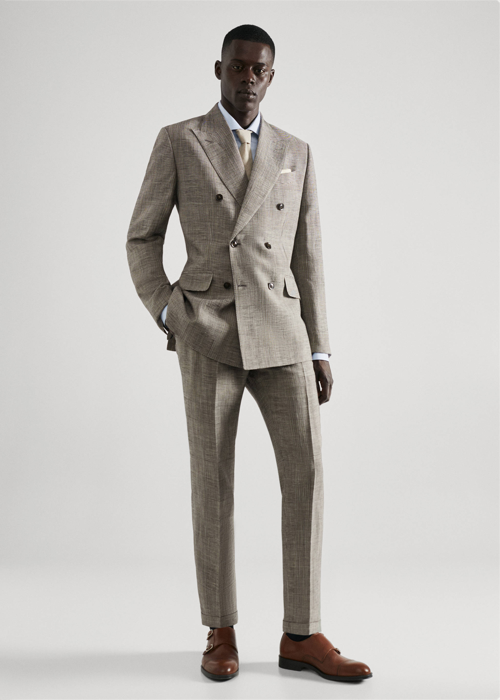 Check linen suit trousers - General plane