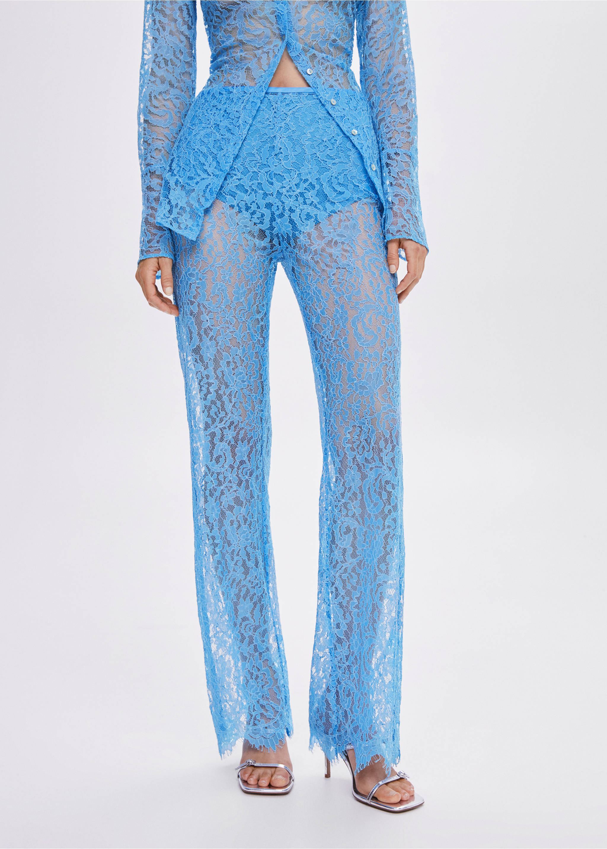 Guipure palazzo trousers - Medium plane, Blue. Ref: 57030494-00.