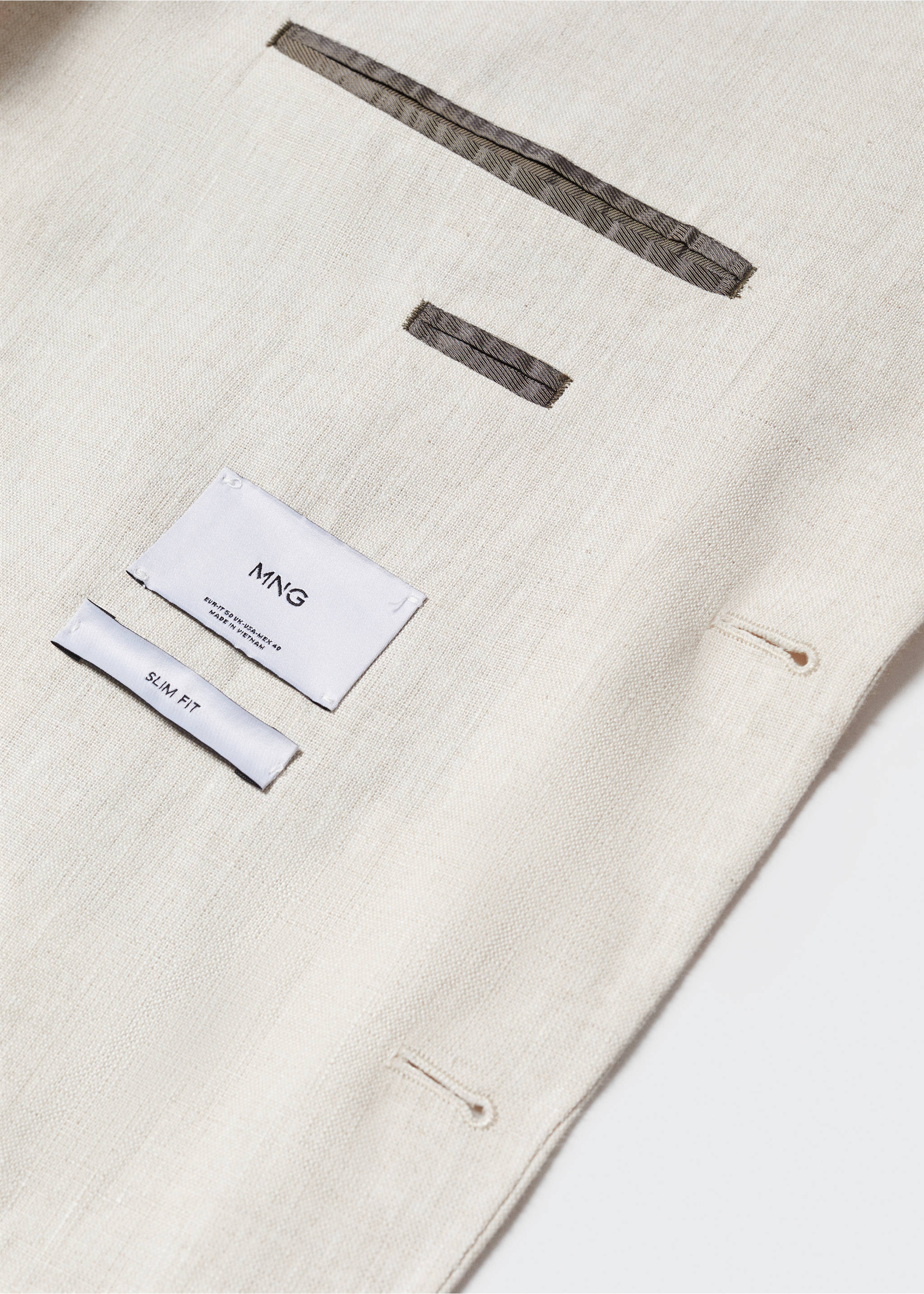100% linen slim fit blazer - Details of the article 8, Sand. Ref: 57030551-00.