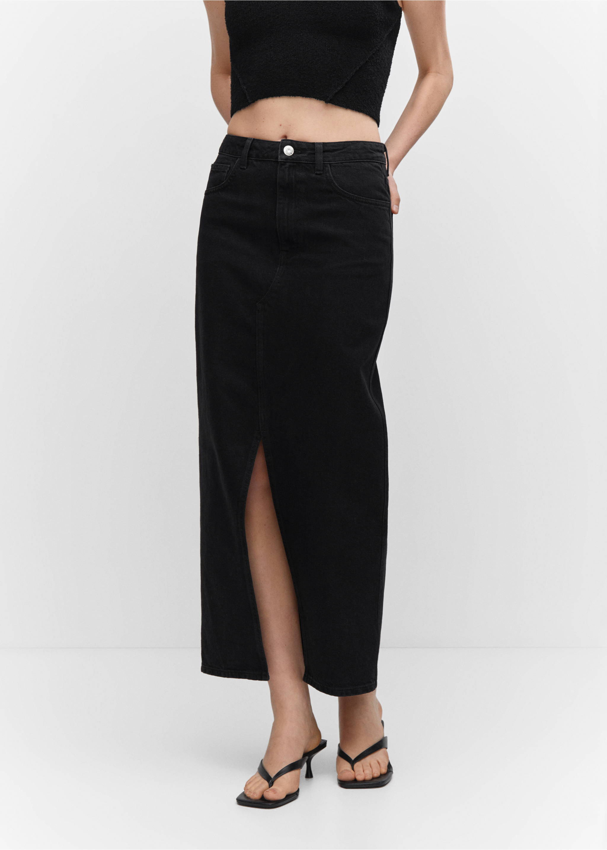 Slit denim skirt - Medium plane, Black denim. Ref: 57031175-00.