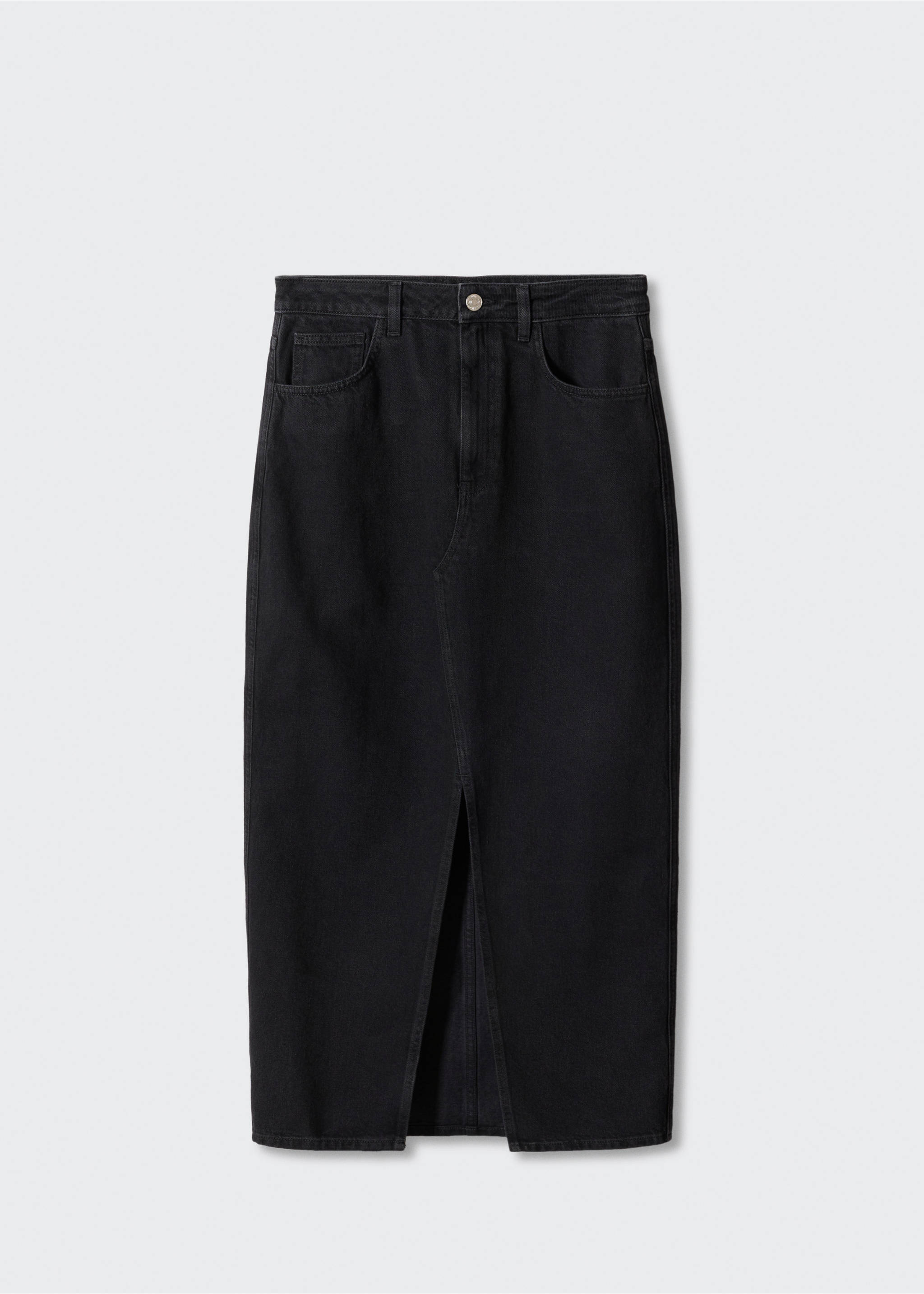 Slit denim skirt - Article without model, Black denim. Ref: 57031175-00.