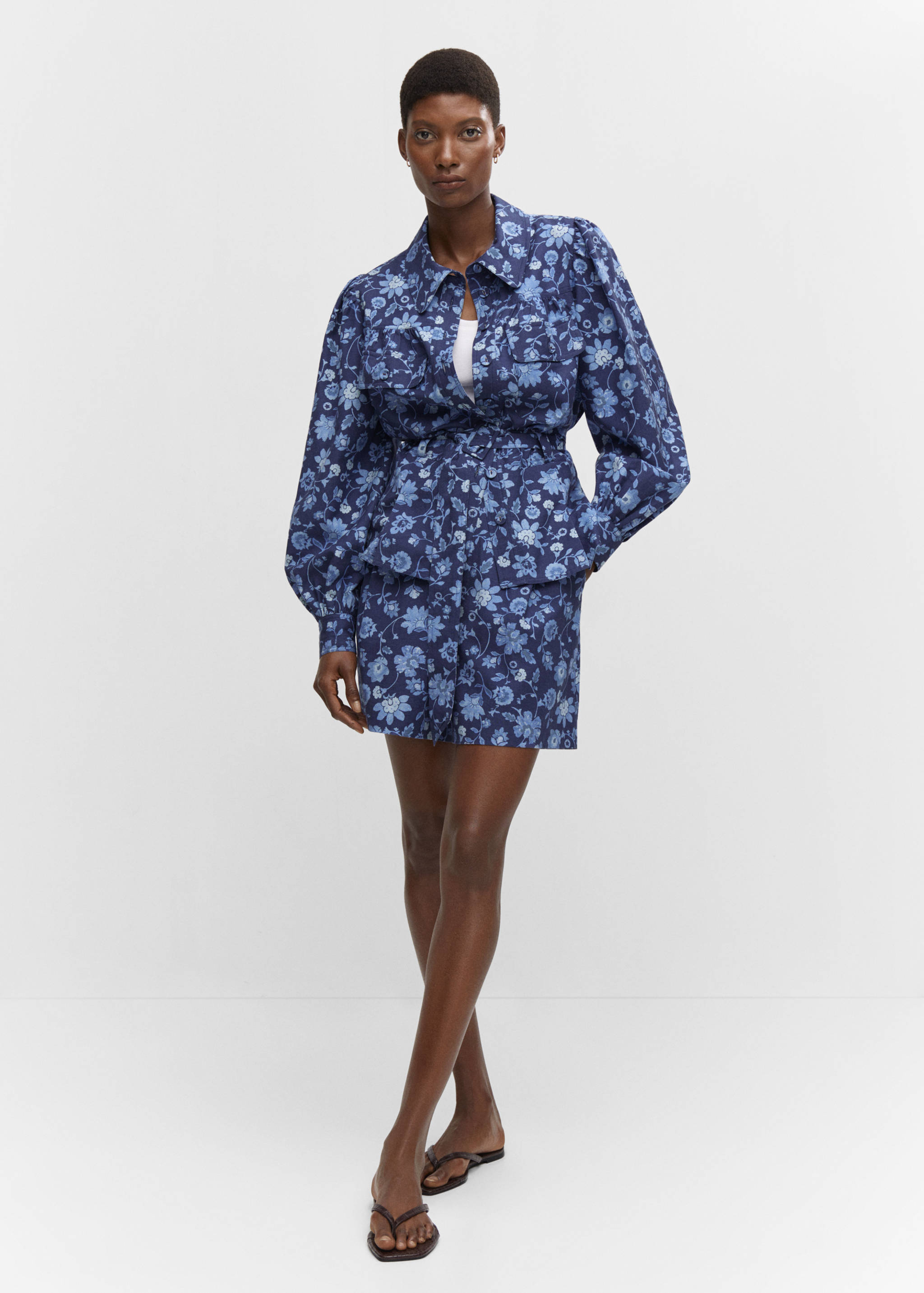 Floral overshirt with belt - General plane