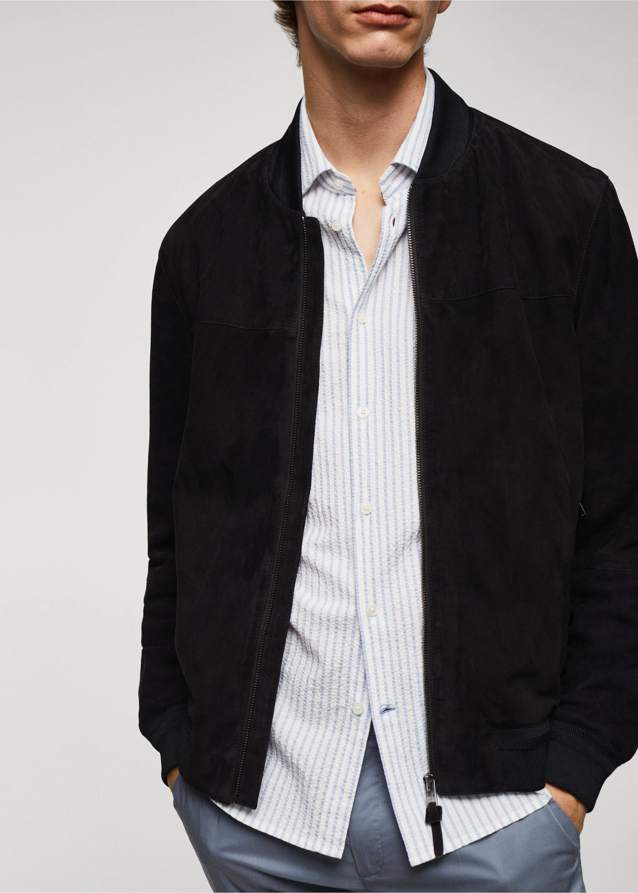 Leder-Bomberjacke - Detail des Artikels 4, Indigoblau. Ref: 57032505-00.