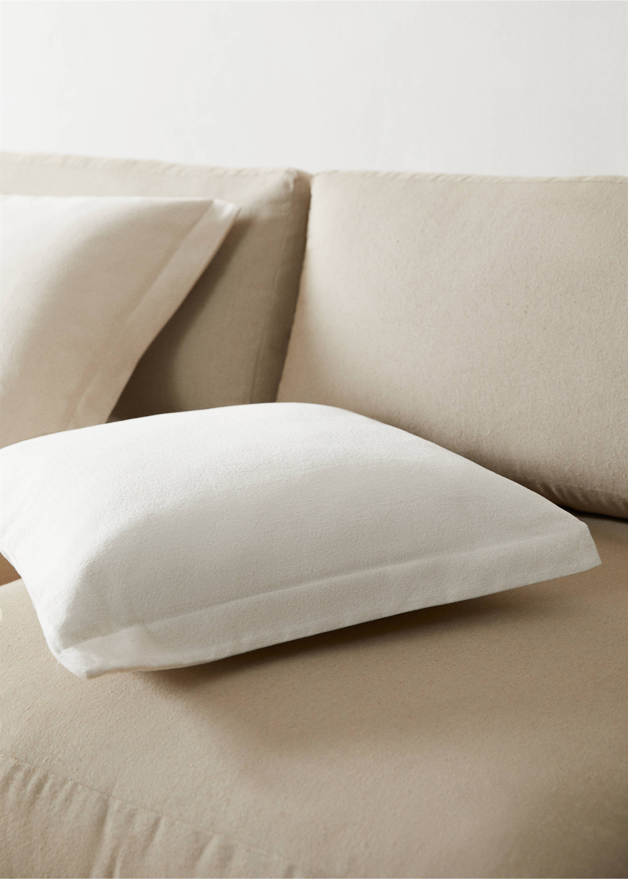 Housse coussin lin et coton mélangés 50x50 cm - Plan général, Blanc. Ref: 57032522-00.