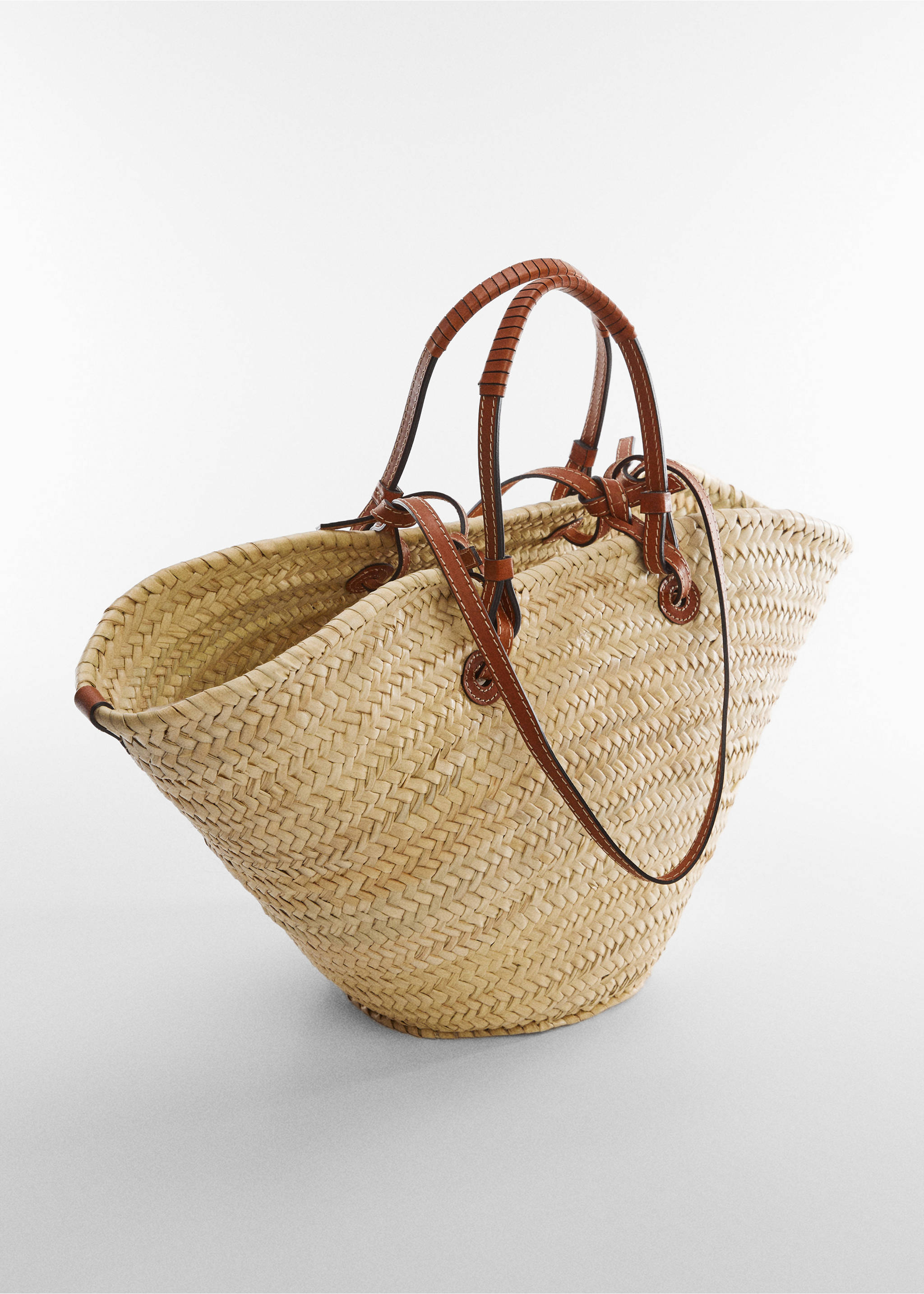 Raffia tote bag - Medium plane, Leather. Ref: 57032523-00.