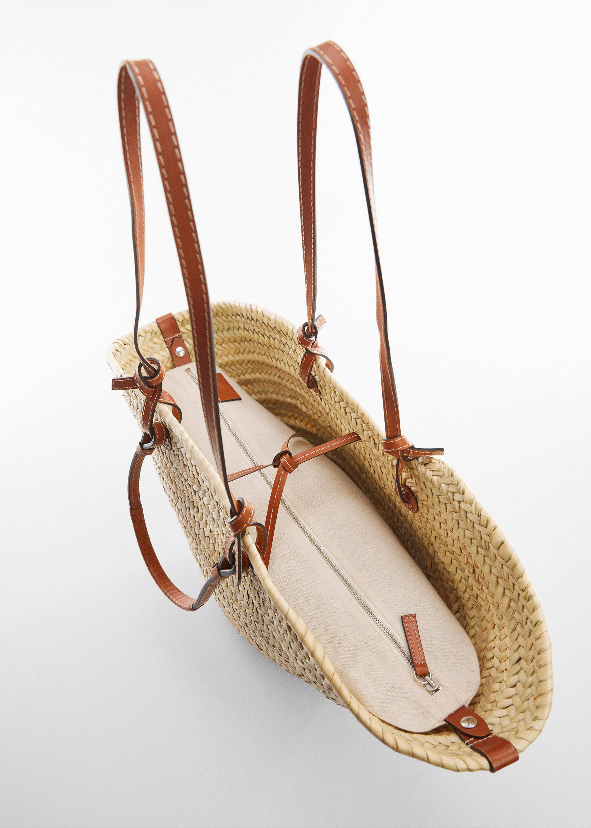 Raffia tote bag - Details of the article 2, Leather. Ref: 57032523-00.