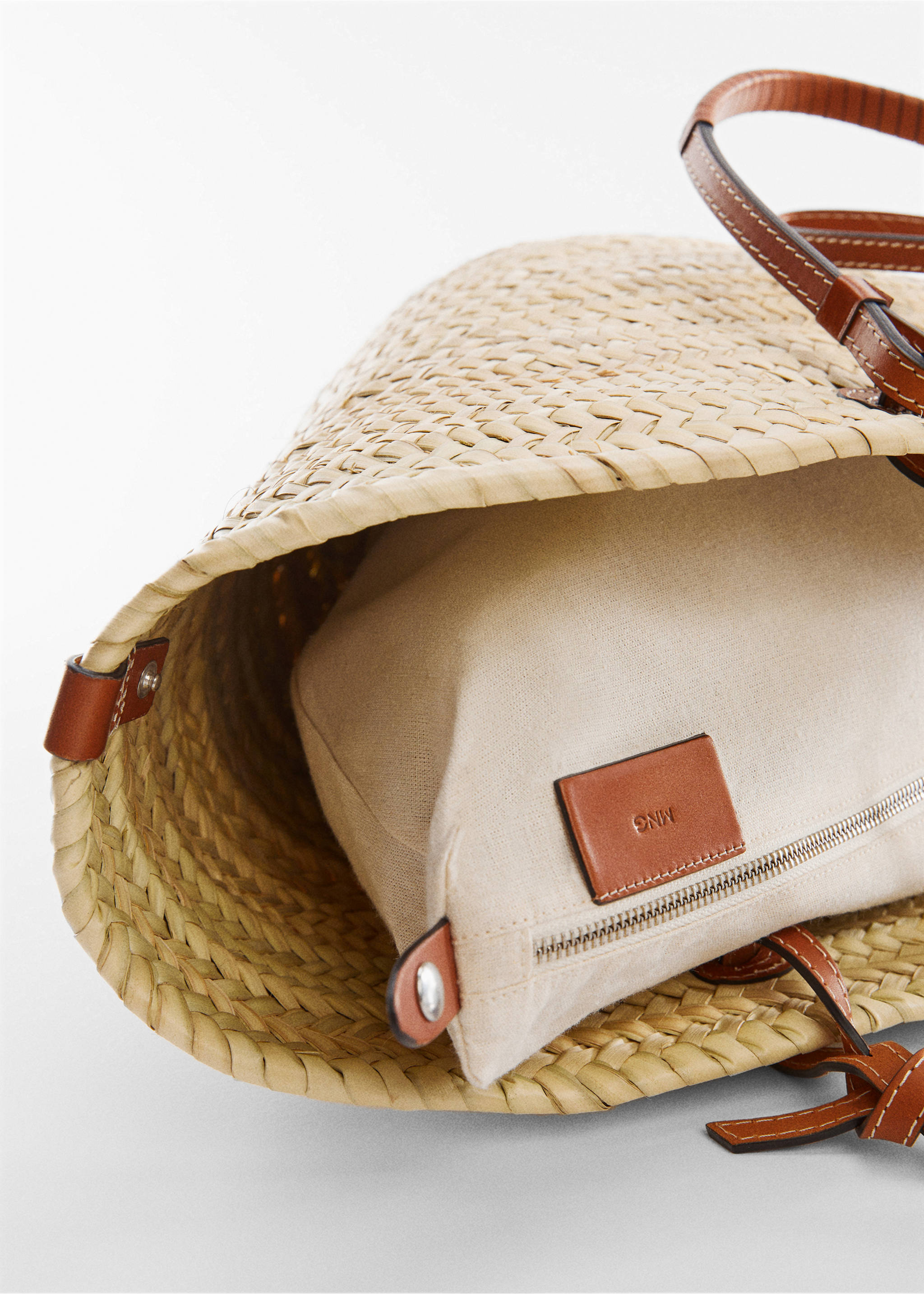 Raffia tote bag - Details of the article 3, Leather. Ref: 57032523-00.
