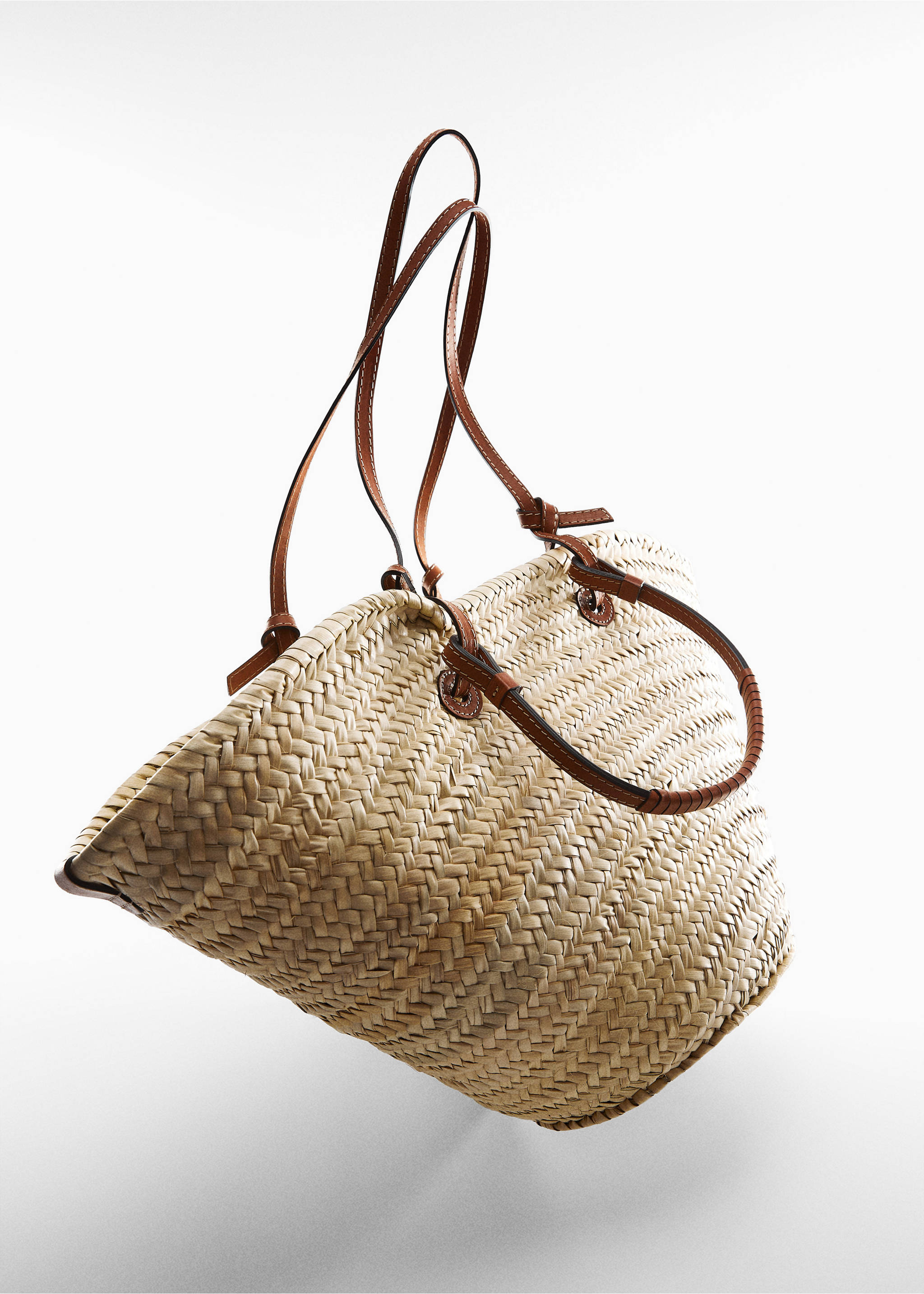 Raffia tote bag - Details of the article 5, Leather. Ref: 57032523-00.