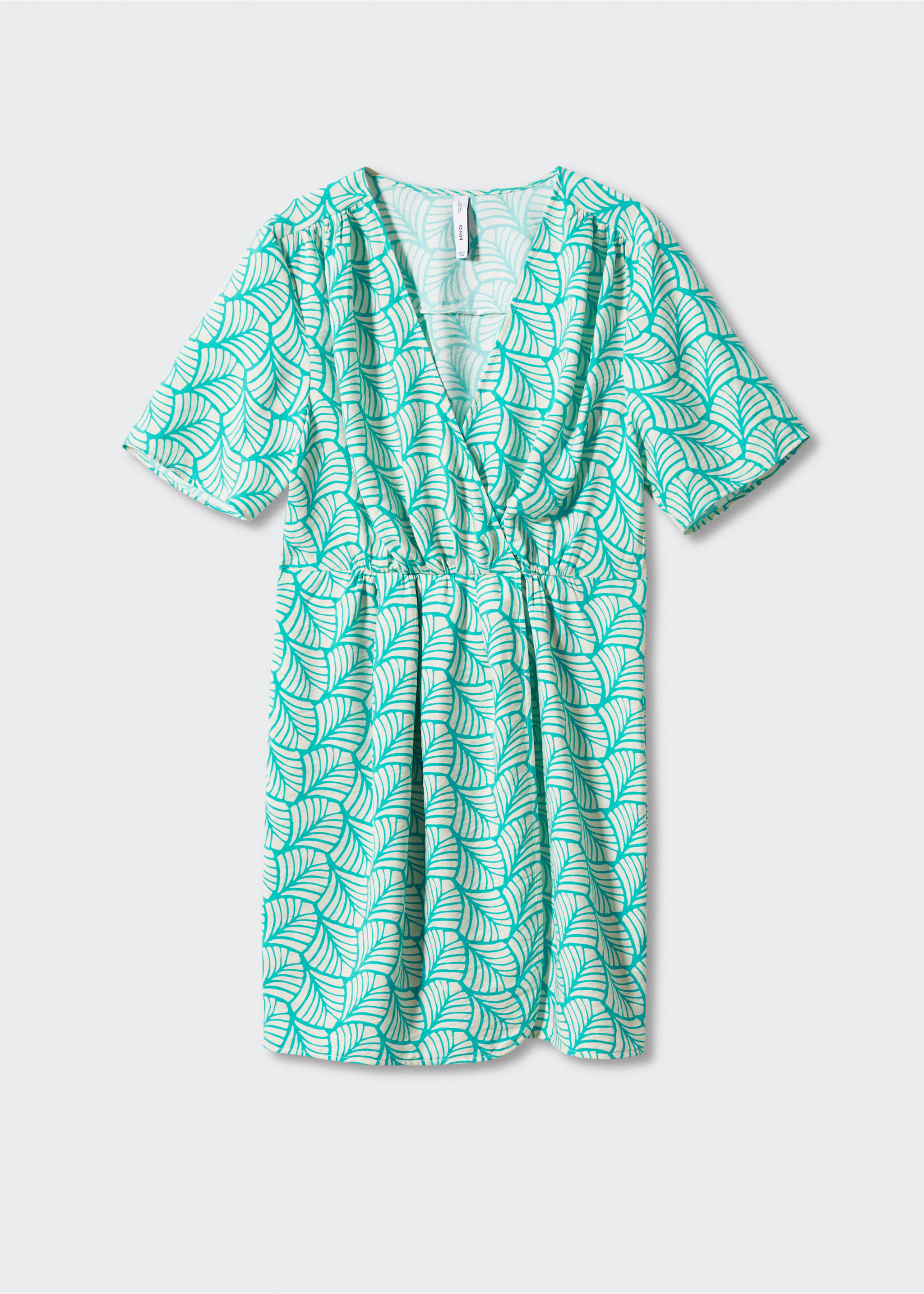 Short printed wrap dress - Article without model, Turquoise. Ref: 57032890-00.