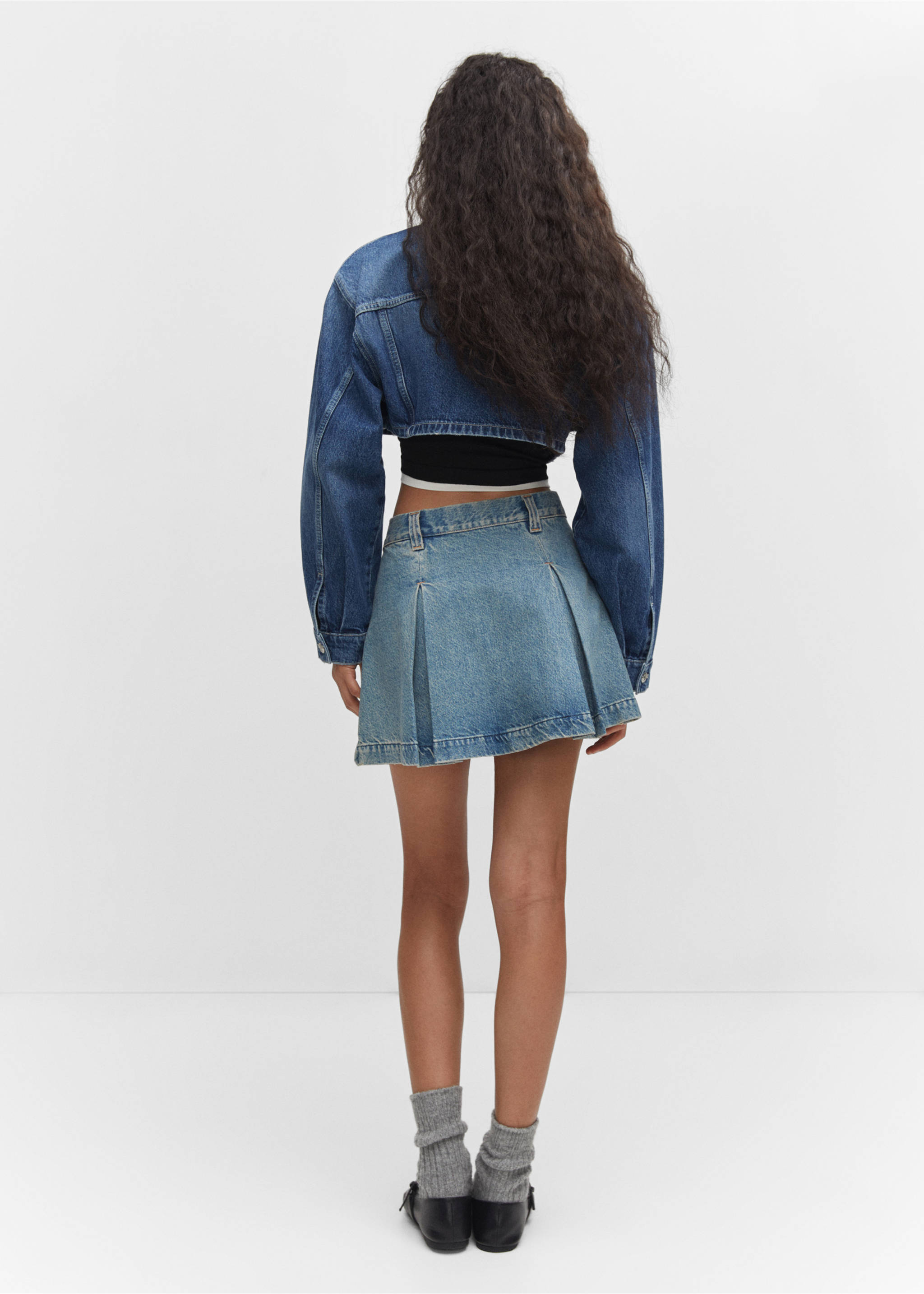 Pleated denim mini-skirt - Reverse of the article, Medium Vintage Blue. Ref: 57033804-00.