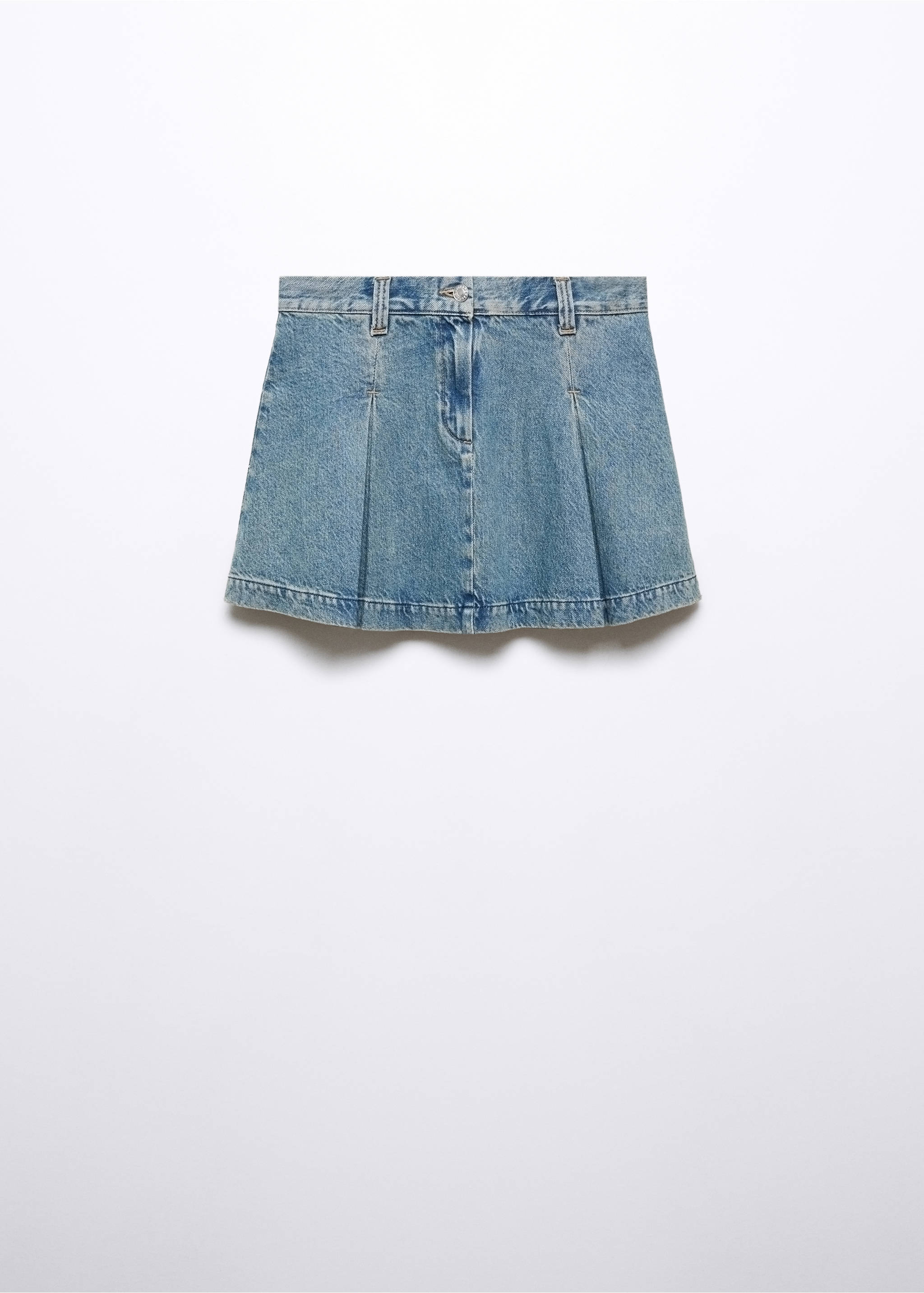 Pleated denim mini-skirt - Article without model, Medium Vintage Blue. Ref: 57033804-00.