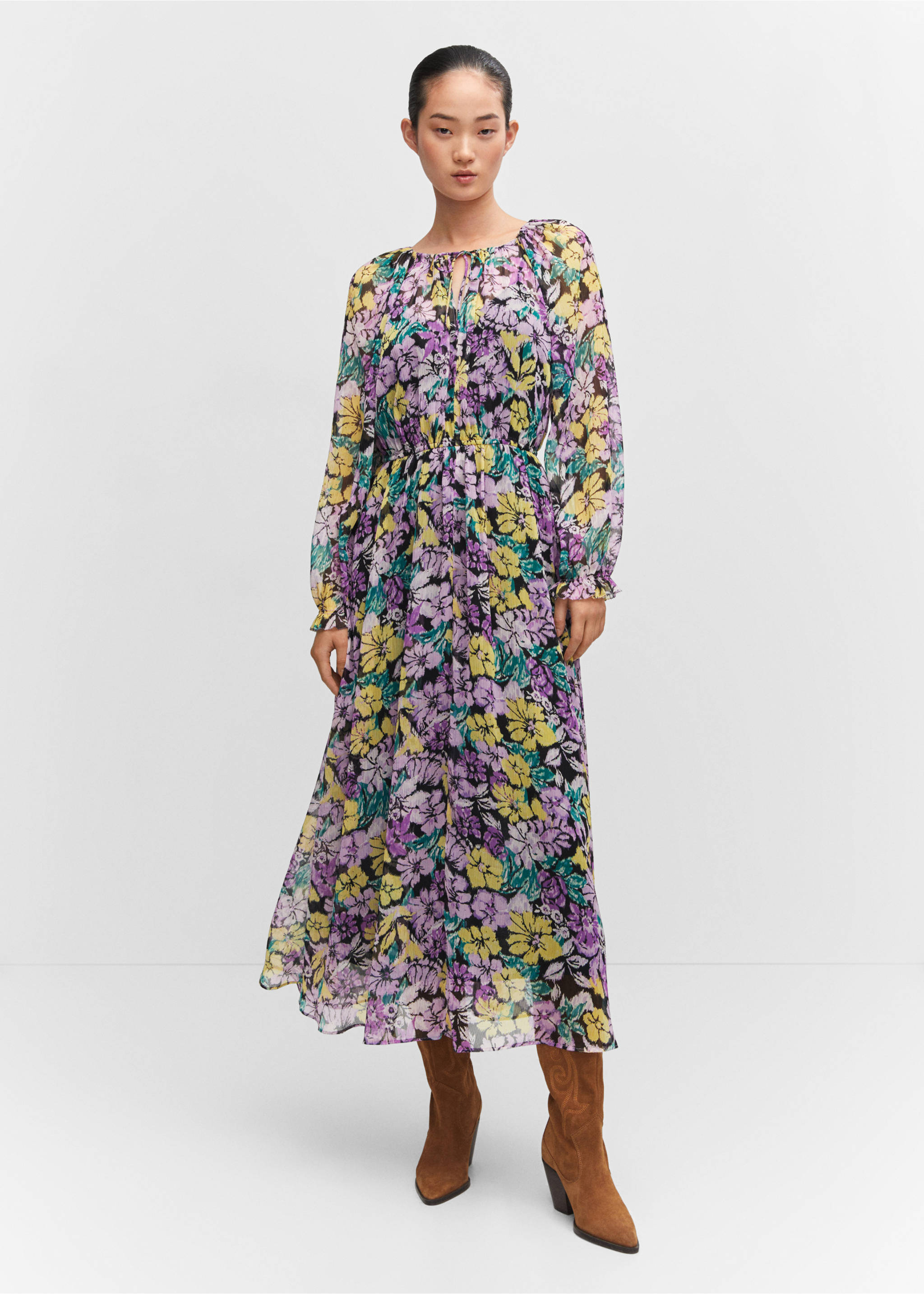 Textured floral-pattern dress - General plane, Lilac. Ref: 57033809-00.