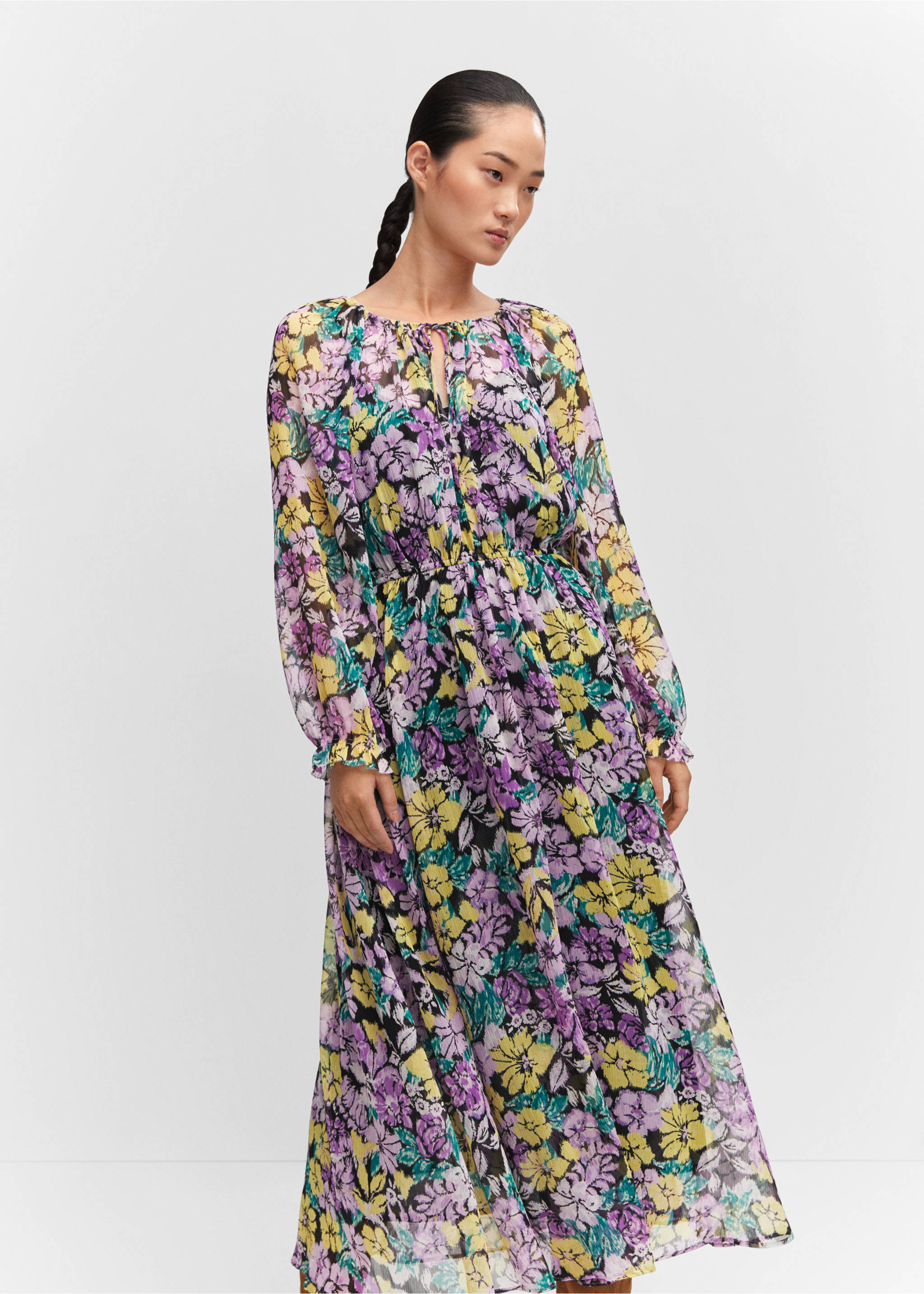 Textured floral-pattern dress - Medium plane, Lilac. Ref: 57033809-00.