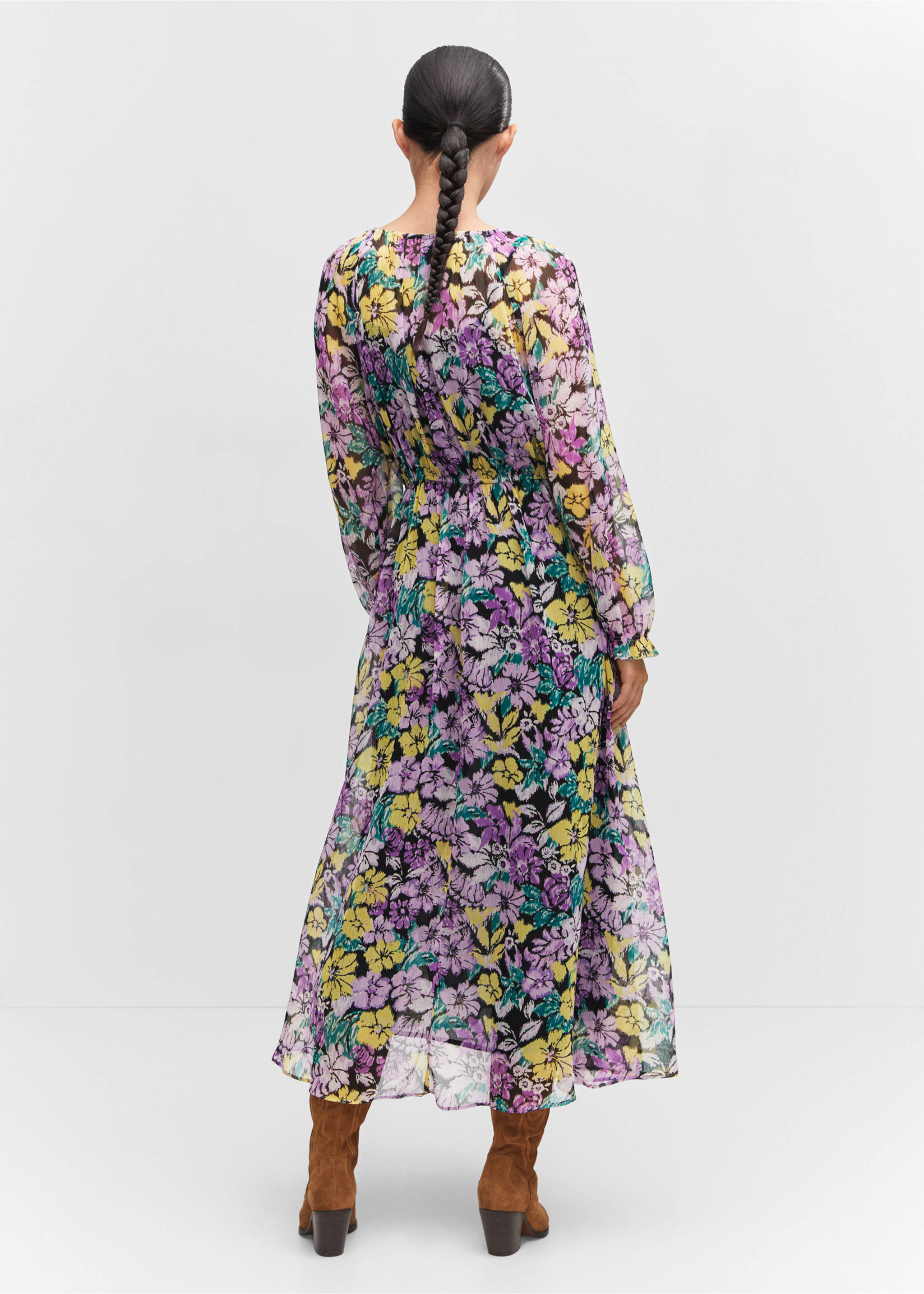 Textured floral-pattern dress - Reverse of the article, Lilac. Ref: 57033809-00.