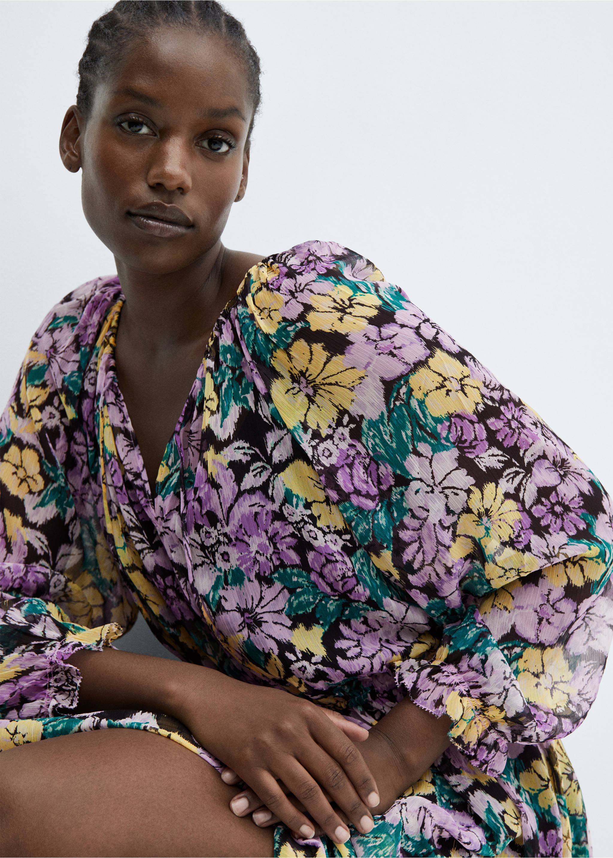 Textured floral-pattern dress - Details of the article 4, Lilac. Ref: 57033809-00.