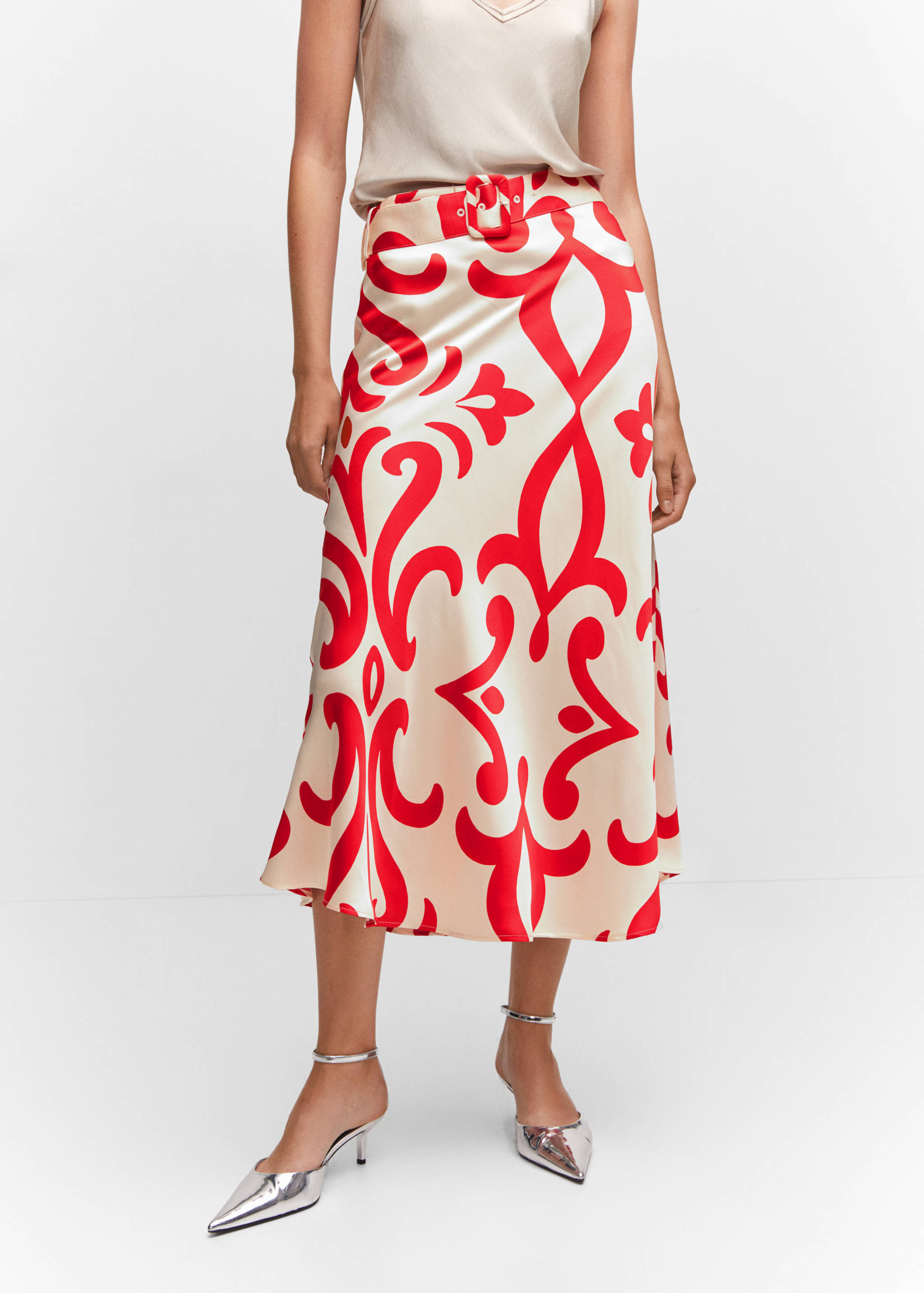 Sukně s potiskem a opaskem - Náhled ve středové rovině