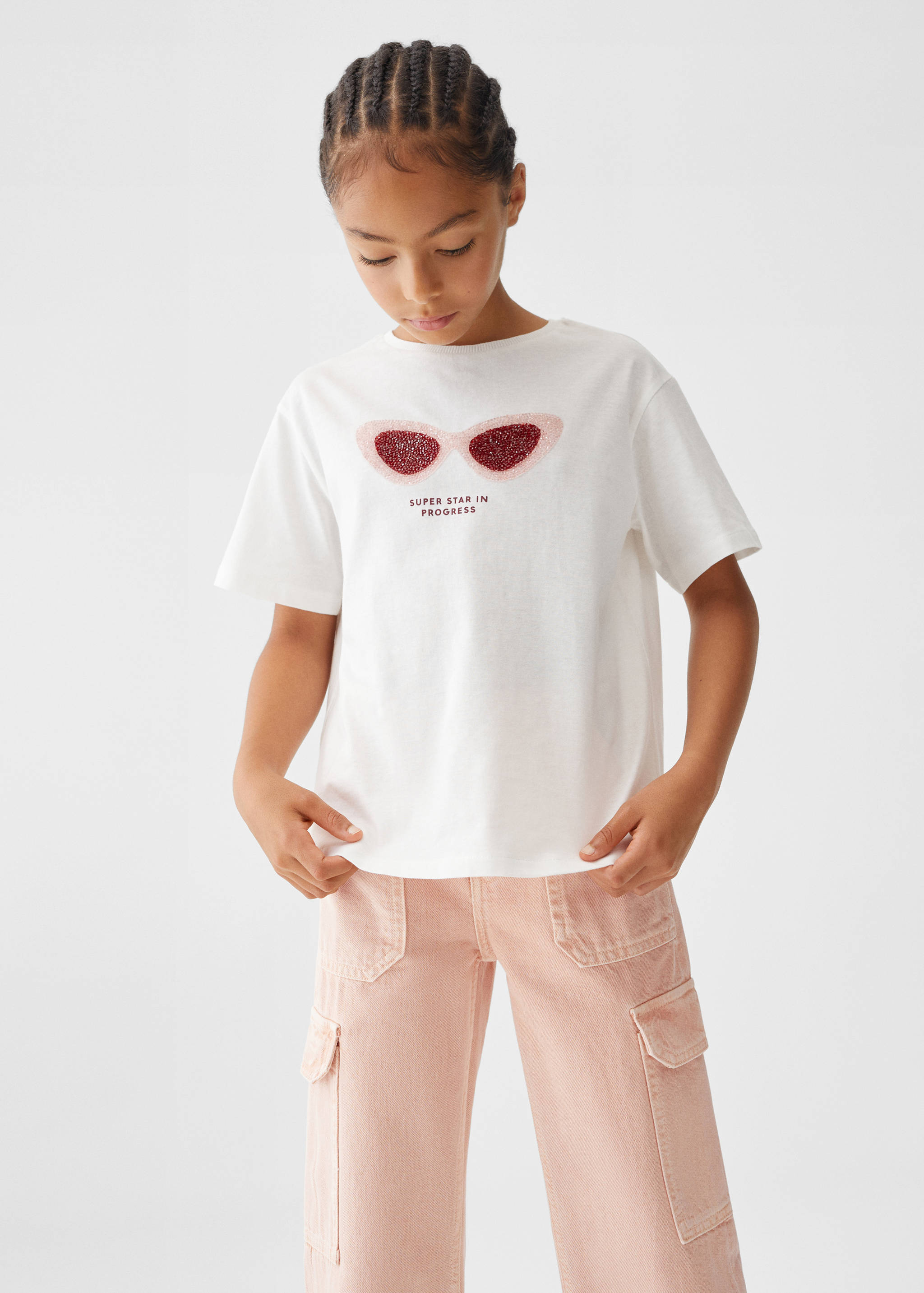 Gemustertes T-Shirt mit Pailletten - Mittlere Ansicht