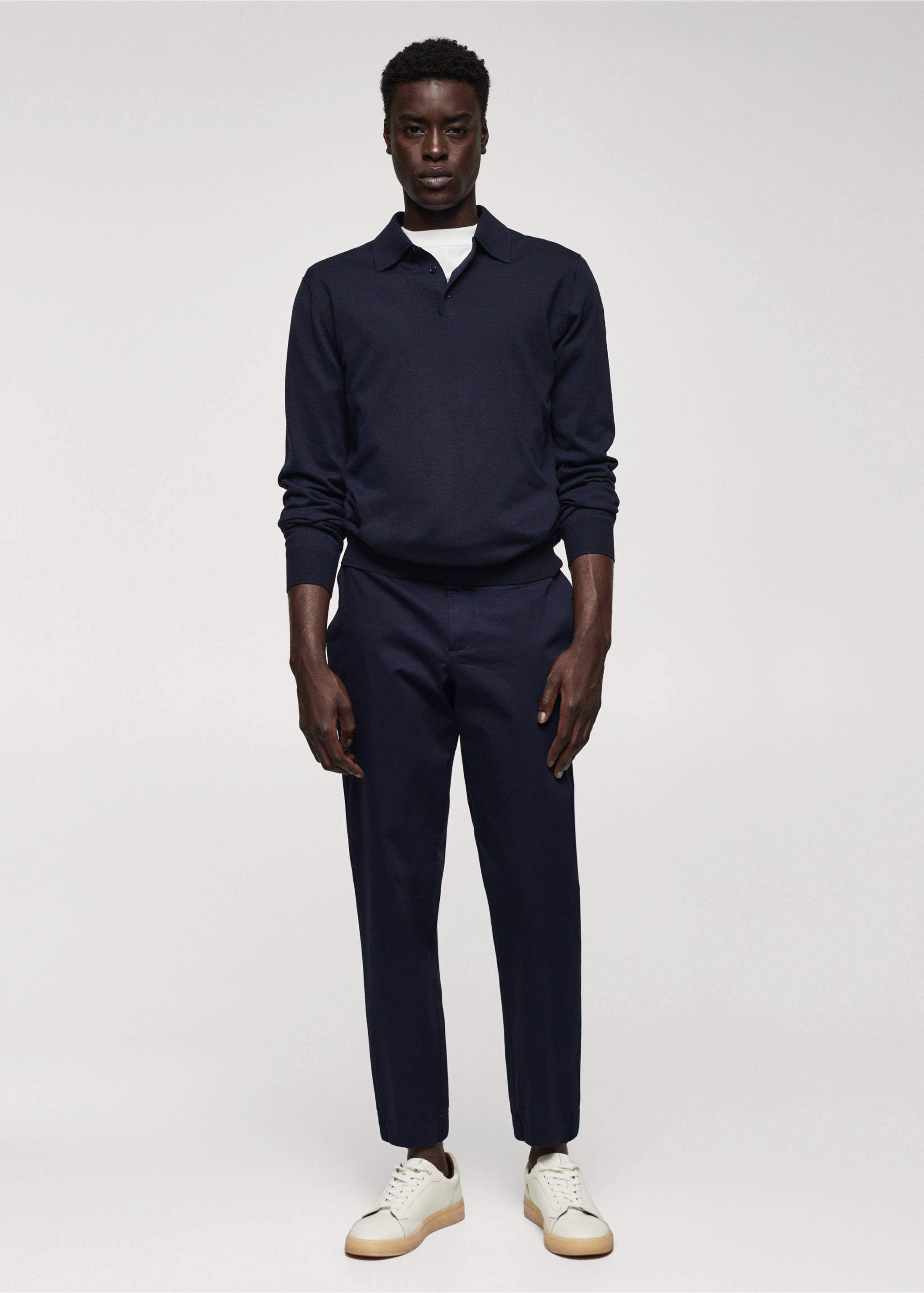 Slim-fit stretch cotton trousers - General plane, Navy. Ref: 57034388-00.