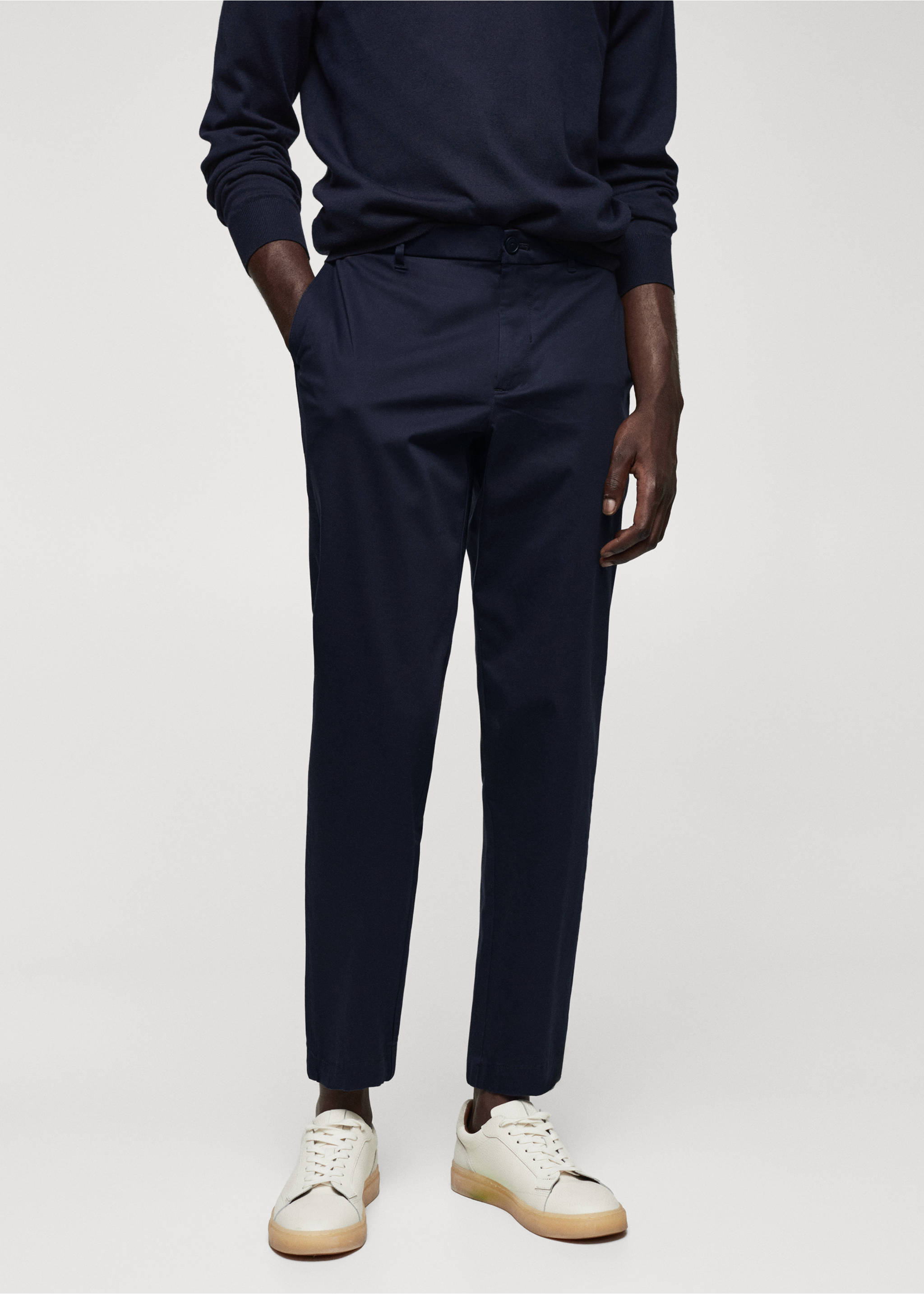 Slim-fit stretch cotton trousers - Medium plane, Navy. Ref: 57034388-00.