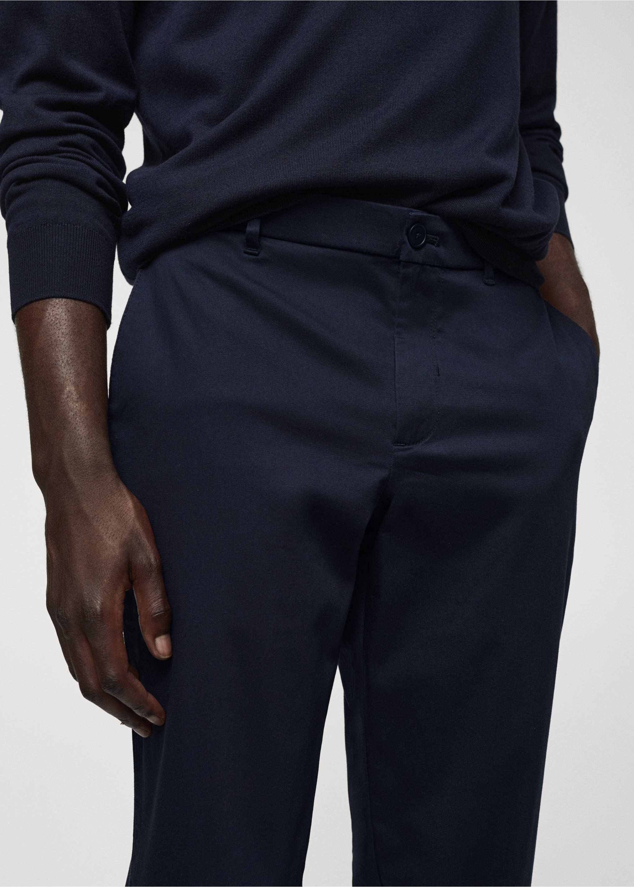 Slim-fit stretch cotton trousers - Details of the article 1, Navy. Ref: 57034388-00.