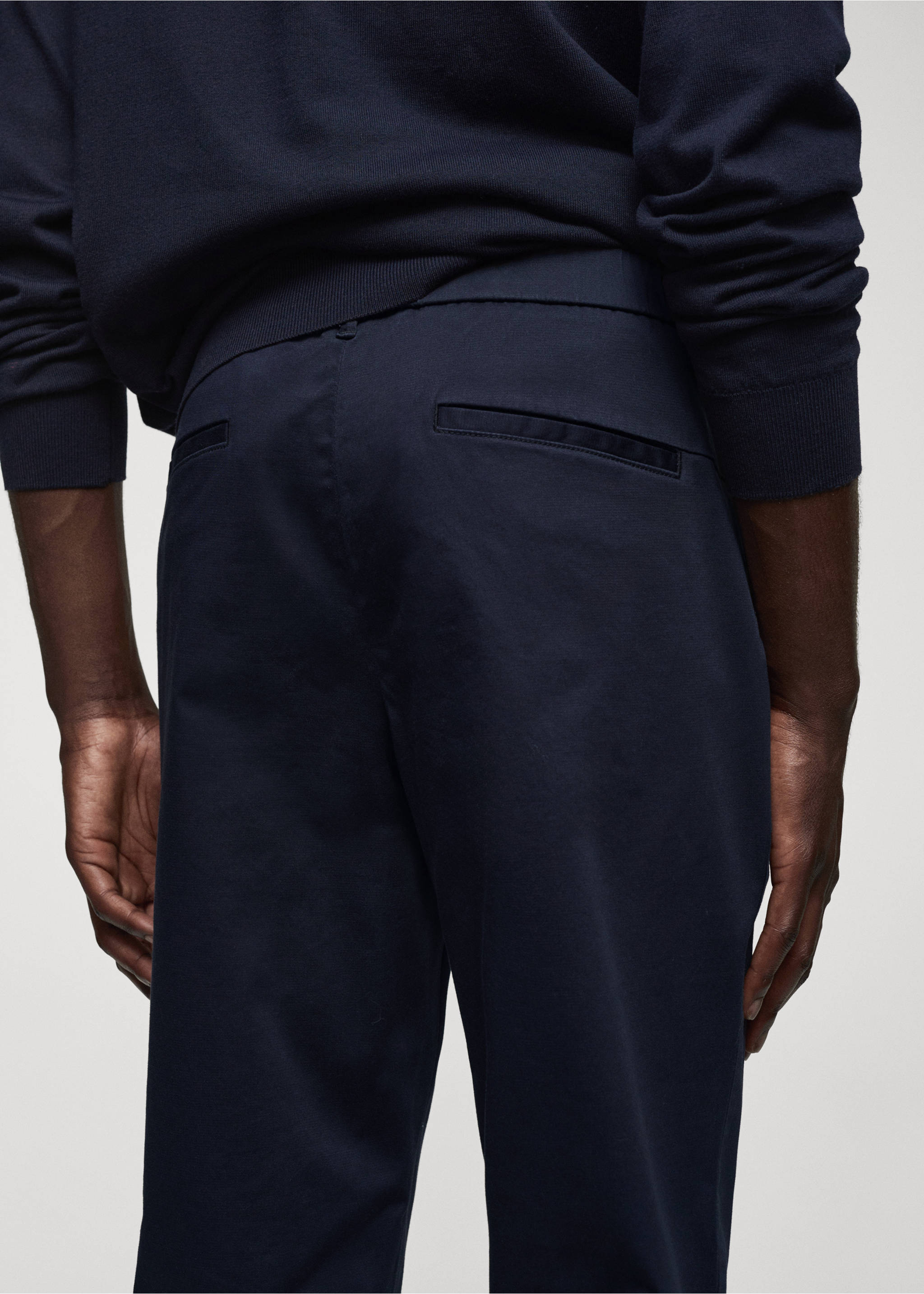 Slim-fit stretch cotton trousers - Details of the article 3, Navy. Ref: 57034388-00.