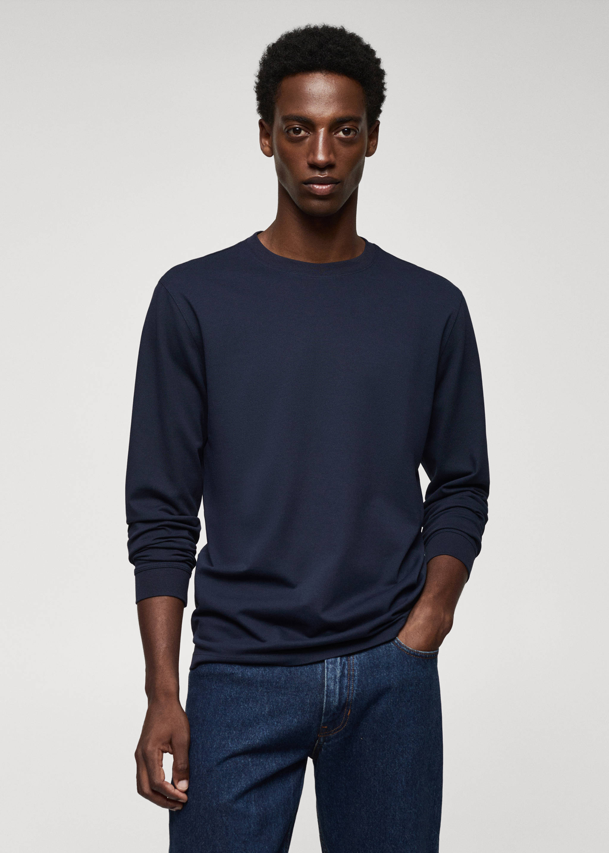 Long-sleeved pique cotton t-shirt - Medium plane