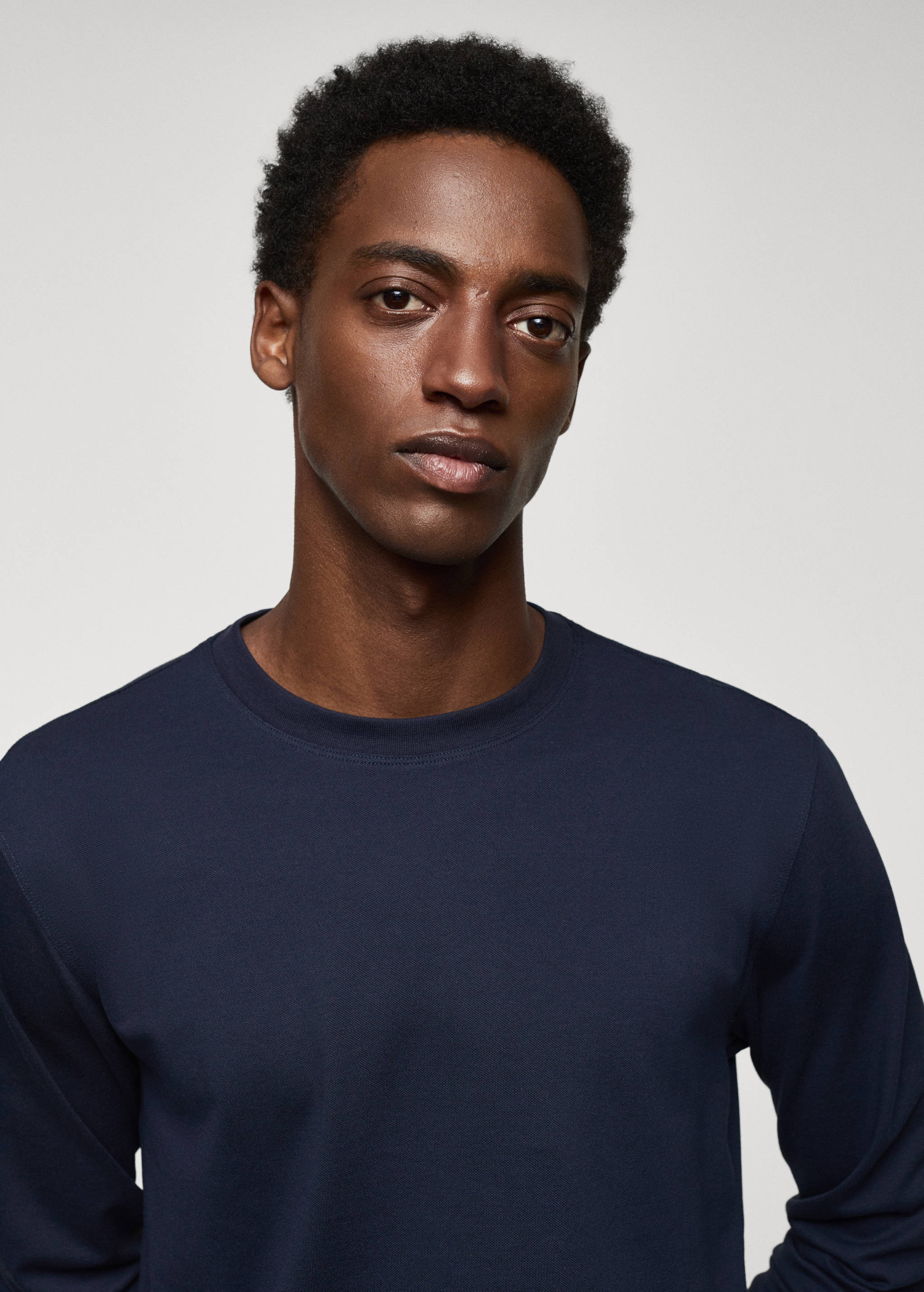 Long-sleeved pique cotton t-shirt - Details of the article 1