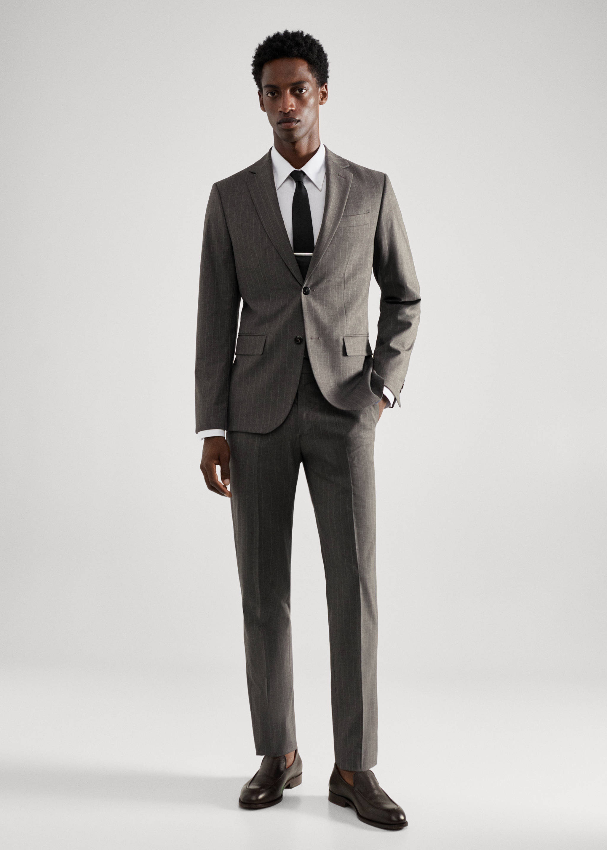 Slim-fit pinstripe wool suit jacket - General plane