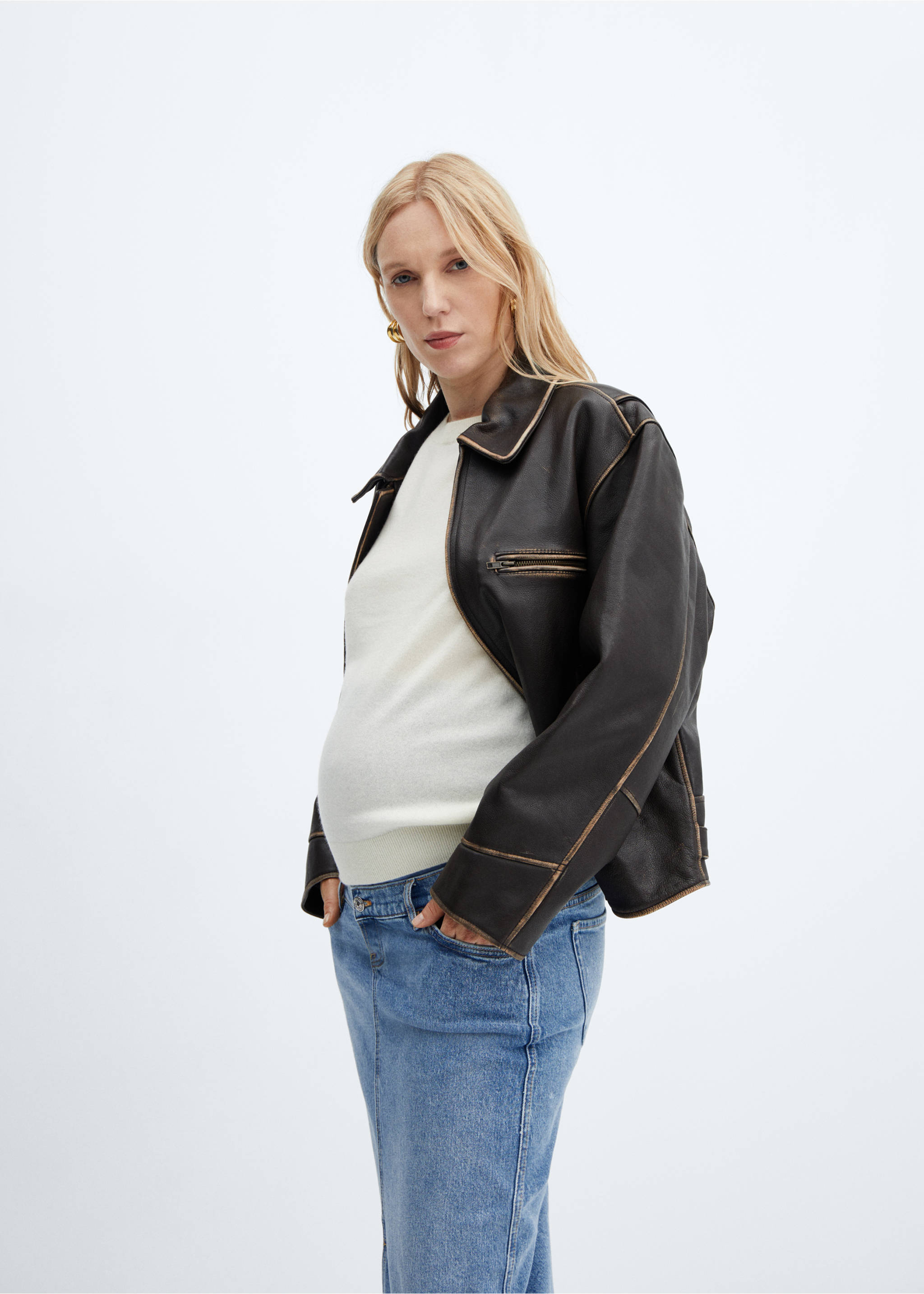 Denim maternity skirt - Details of the article 1, Medium Blue. Ref: 57034768-00.