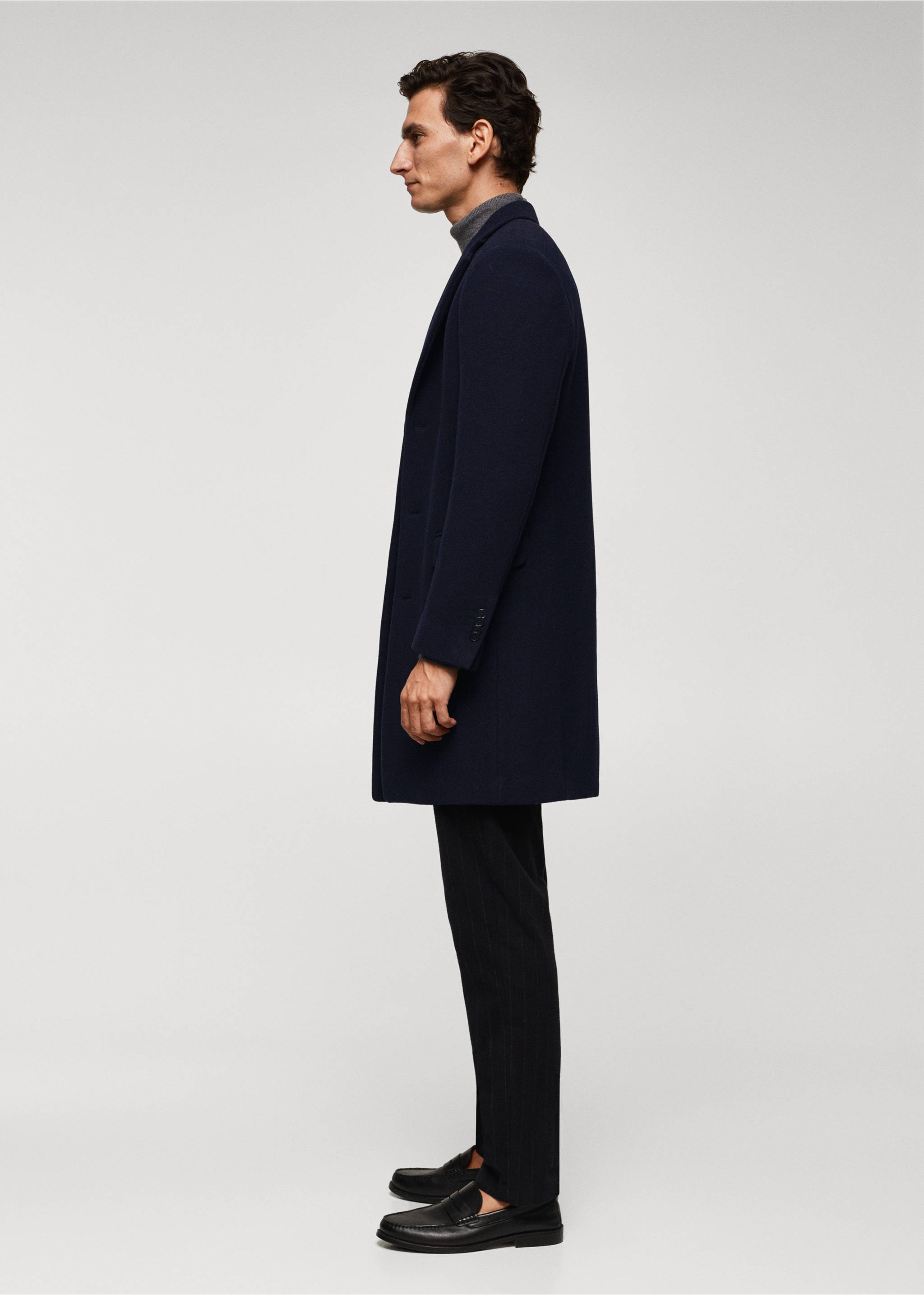 Manteau long laine recyclée - Détail de l'article 2, Bleu marine foncé. Ref: 57035947-00.