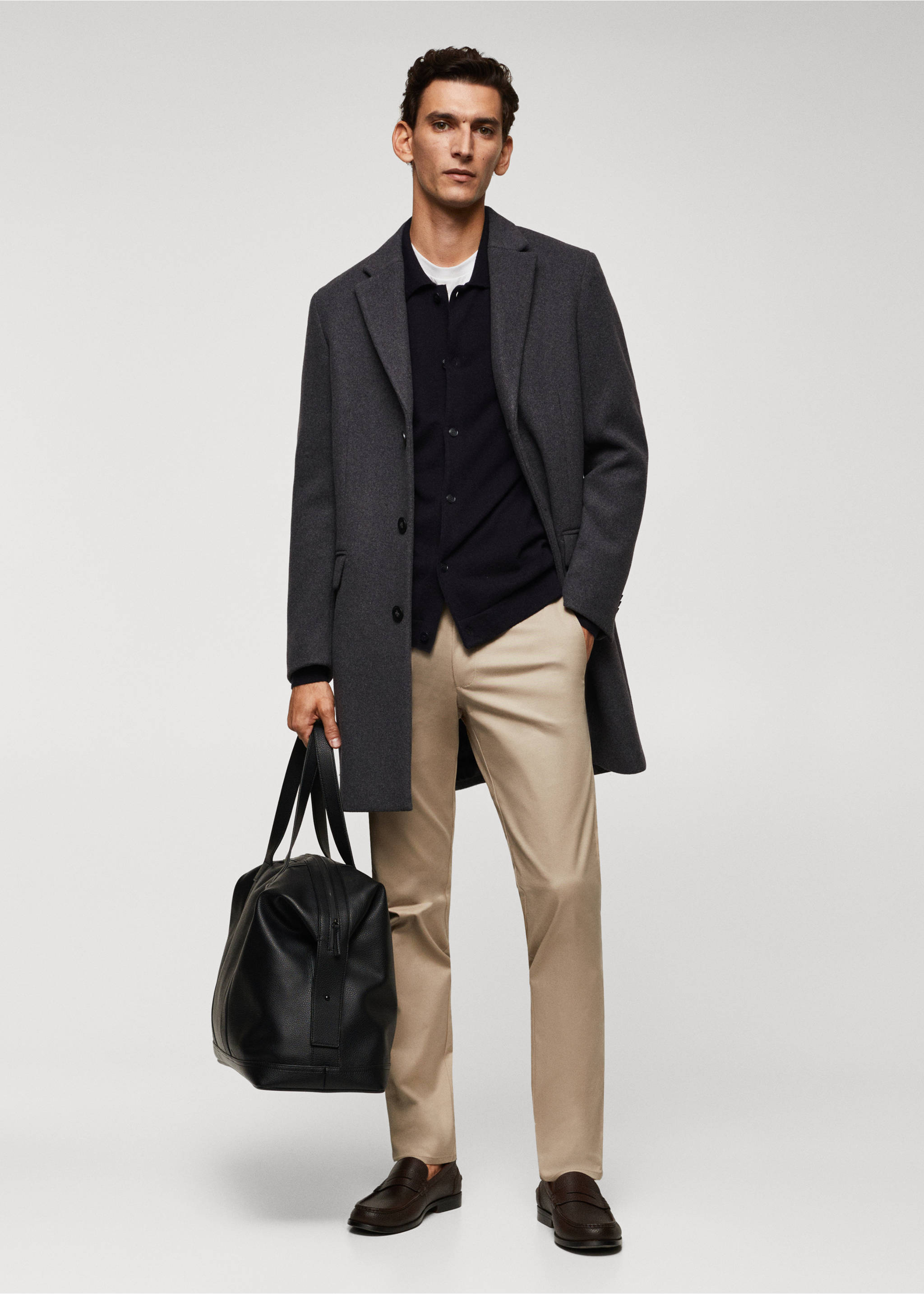 Langer Mantel aus recycelter Wolle - Allgemeine Ansicht, Grau. Ref: 57035947-00.