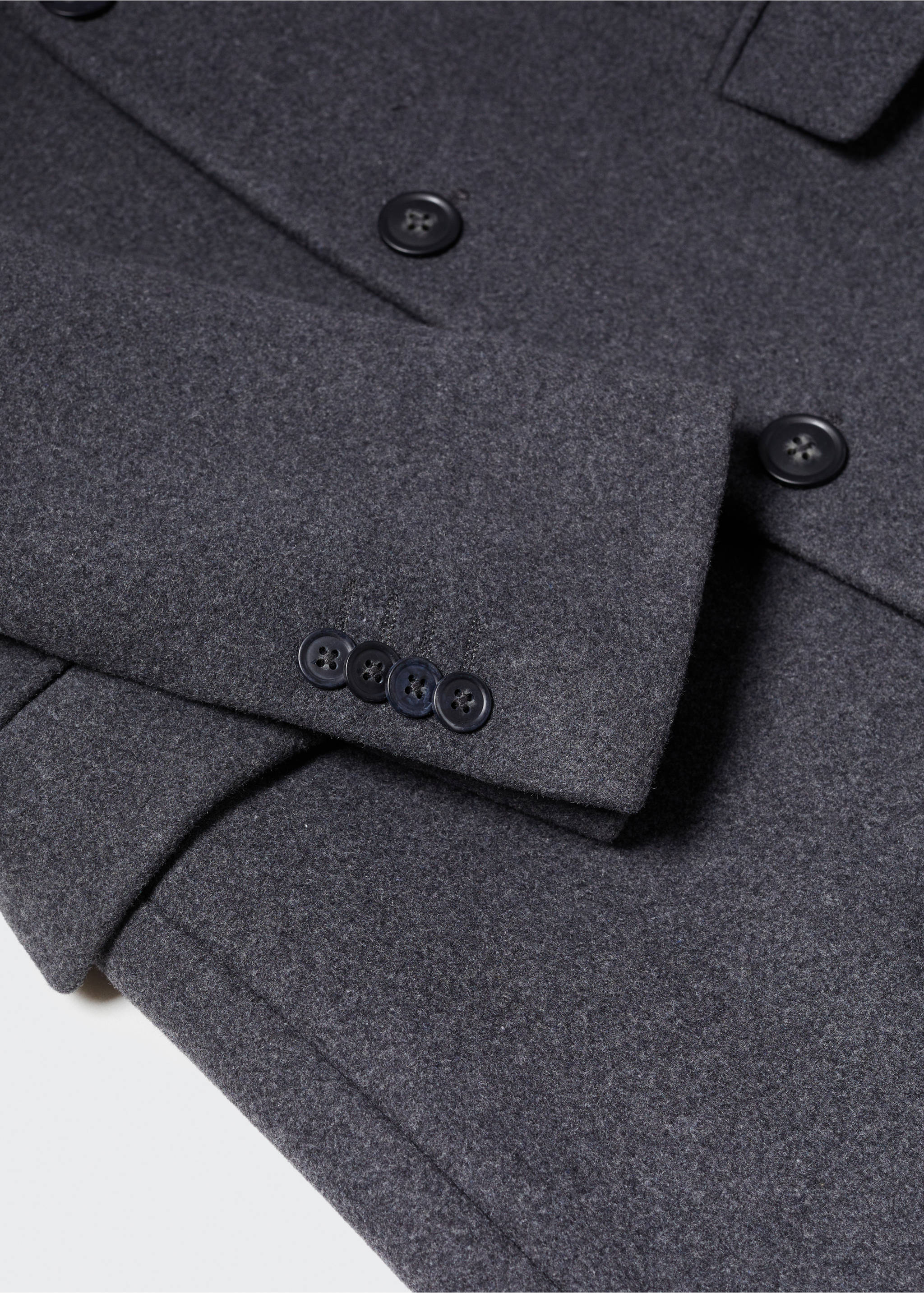 Langer Mantel aus recycelter Wolle - Detail des Artikels 0, Grau. Ref: 57035947-00.