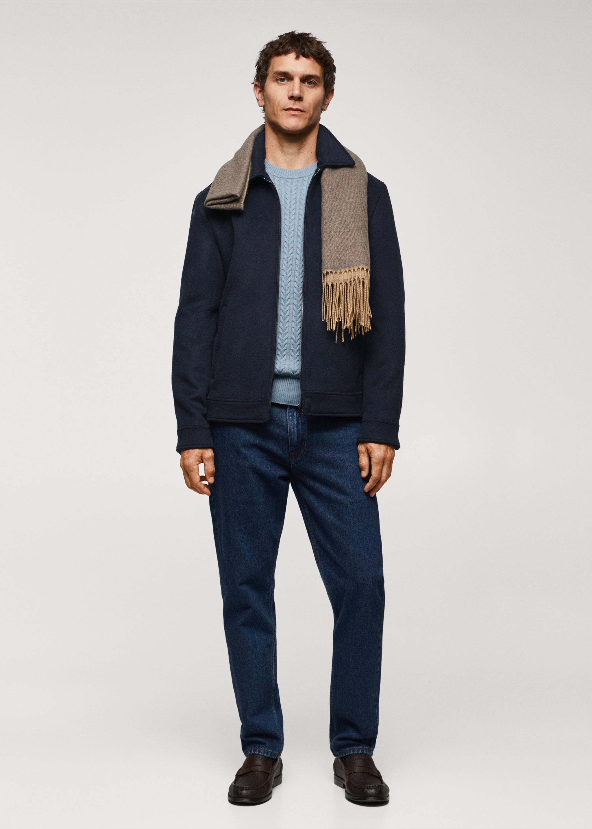 Veste droite laine recyclée - Plan général, Bleu marine foncé. Ref: 57035950-00.