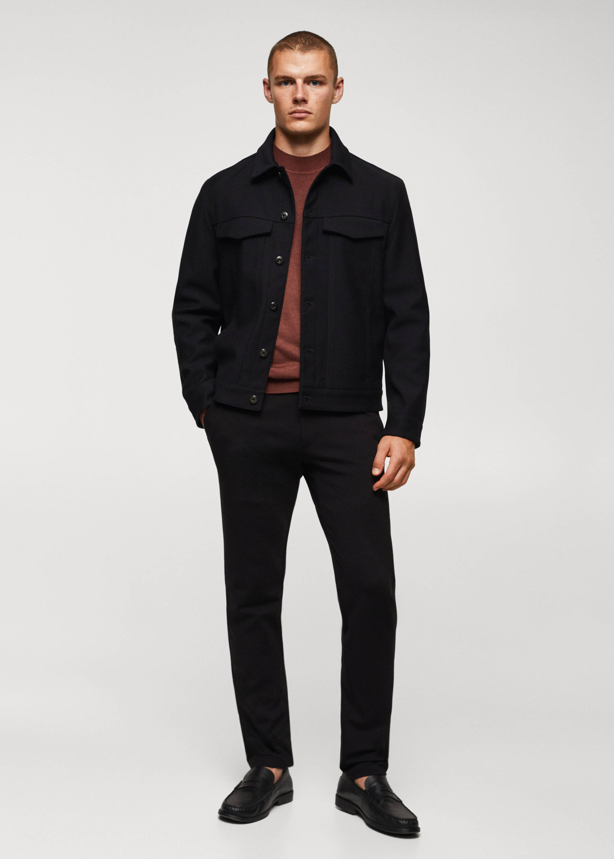 Calças slim fit de tecido comfort stretch - Plano geral