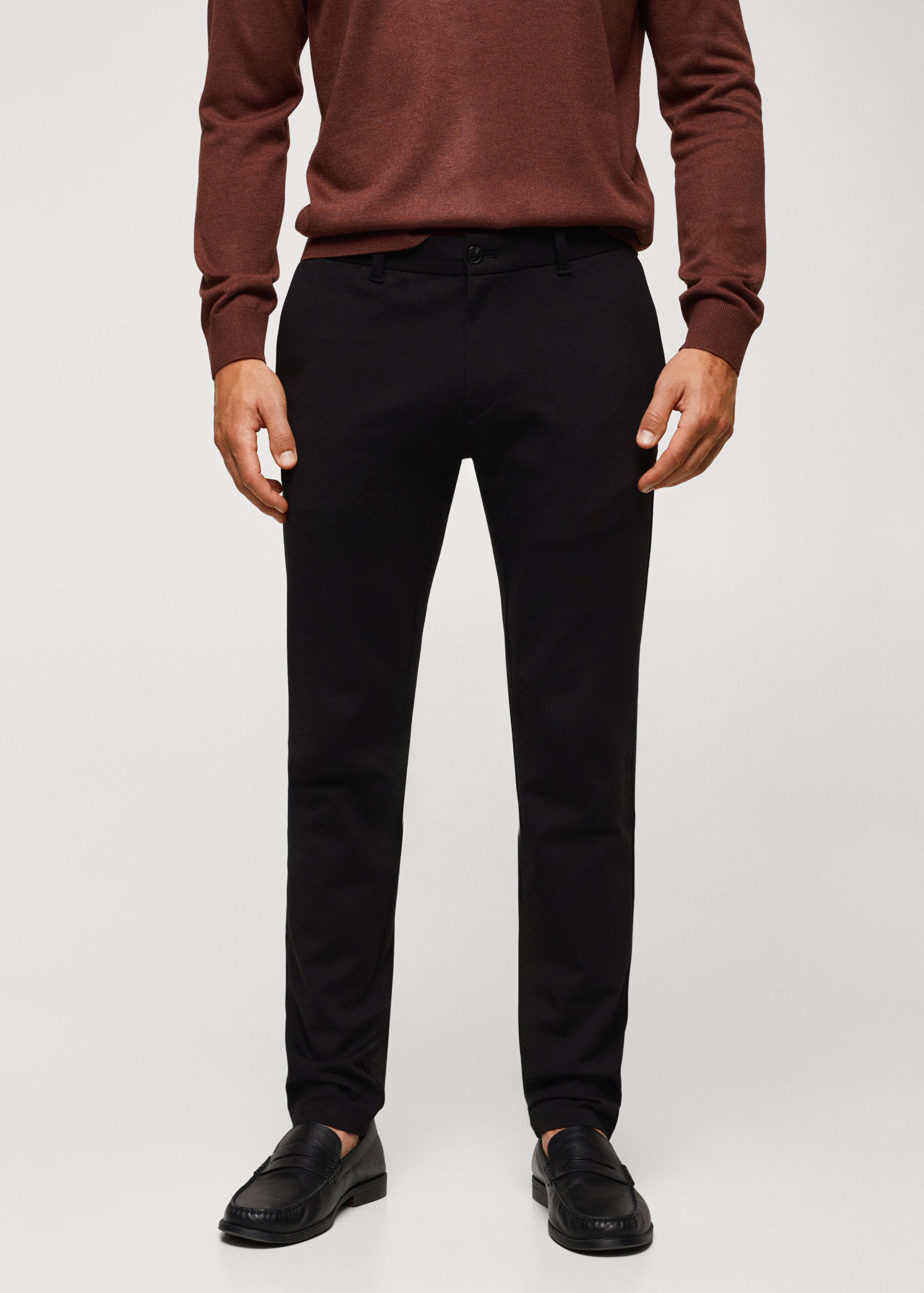 Calças slim fit de tecido comfort stretch - Plano médio