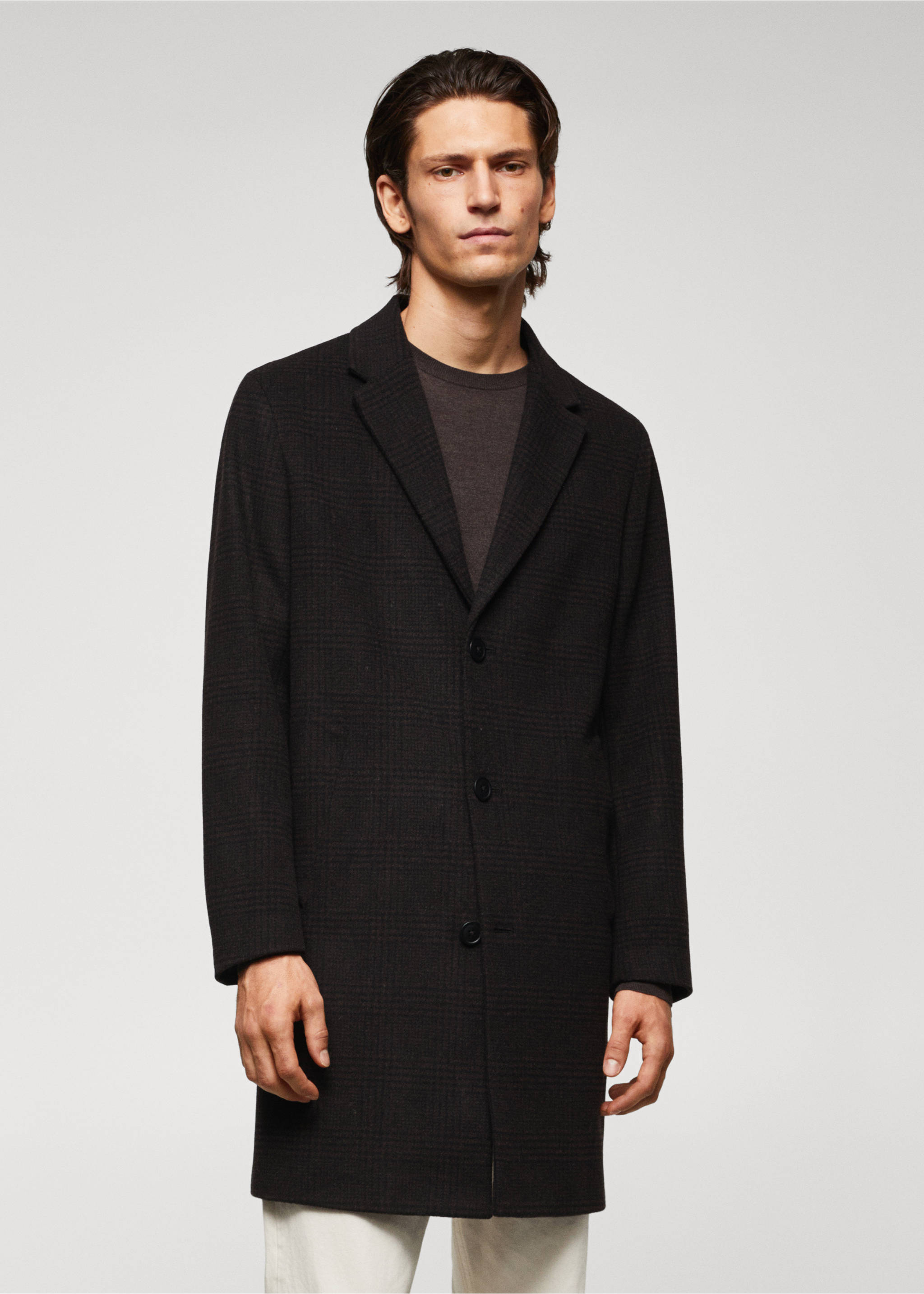 Checked recycled wool coat - Medium plane, Brown. Ref: 57035955-00.