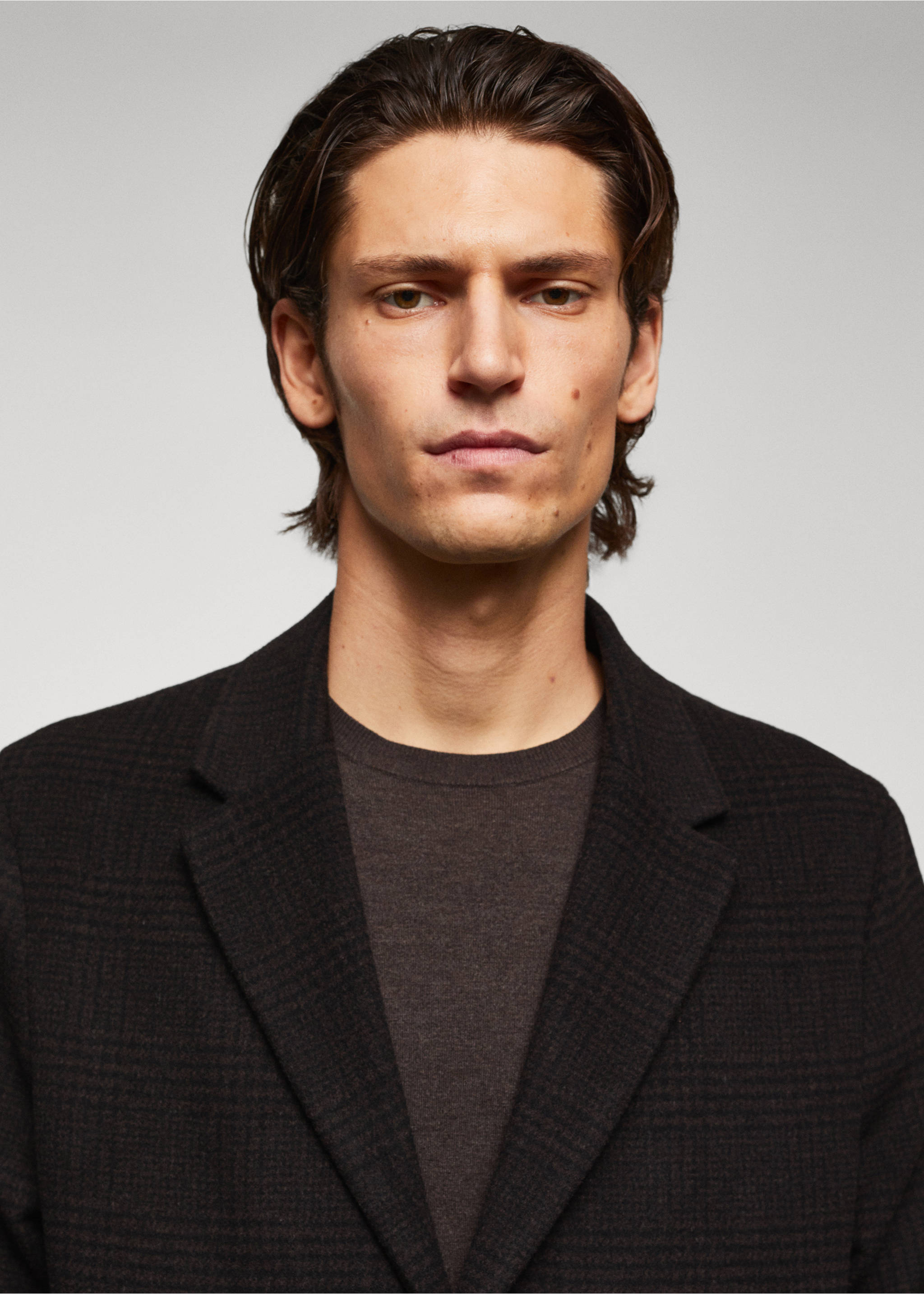 Checked recycled wool coat - Details of the article 1, Brown. Ref: 57035955-00.