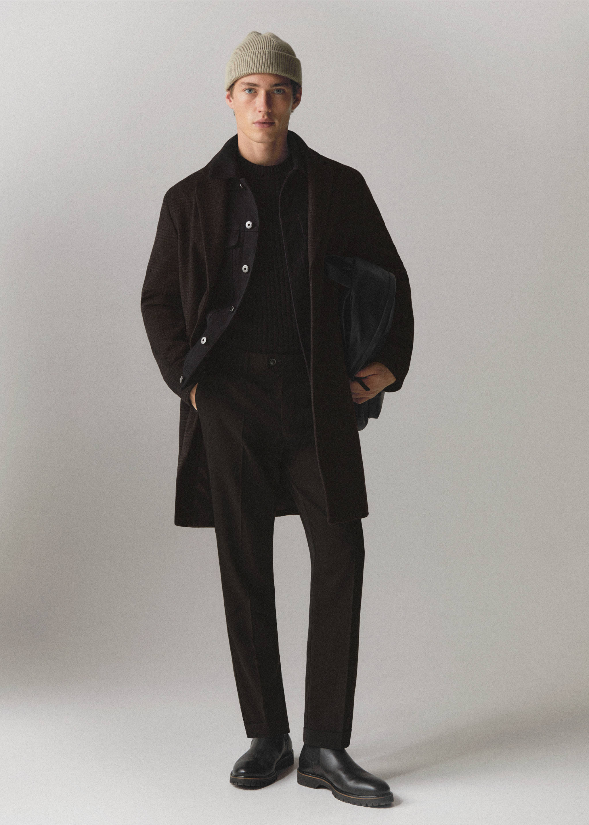 Checked recycled wool coat - Details of the article 6, Brown. Ref: 57035955-00.