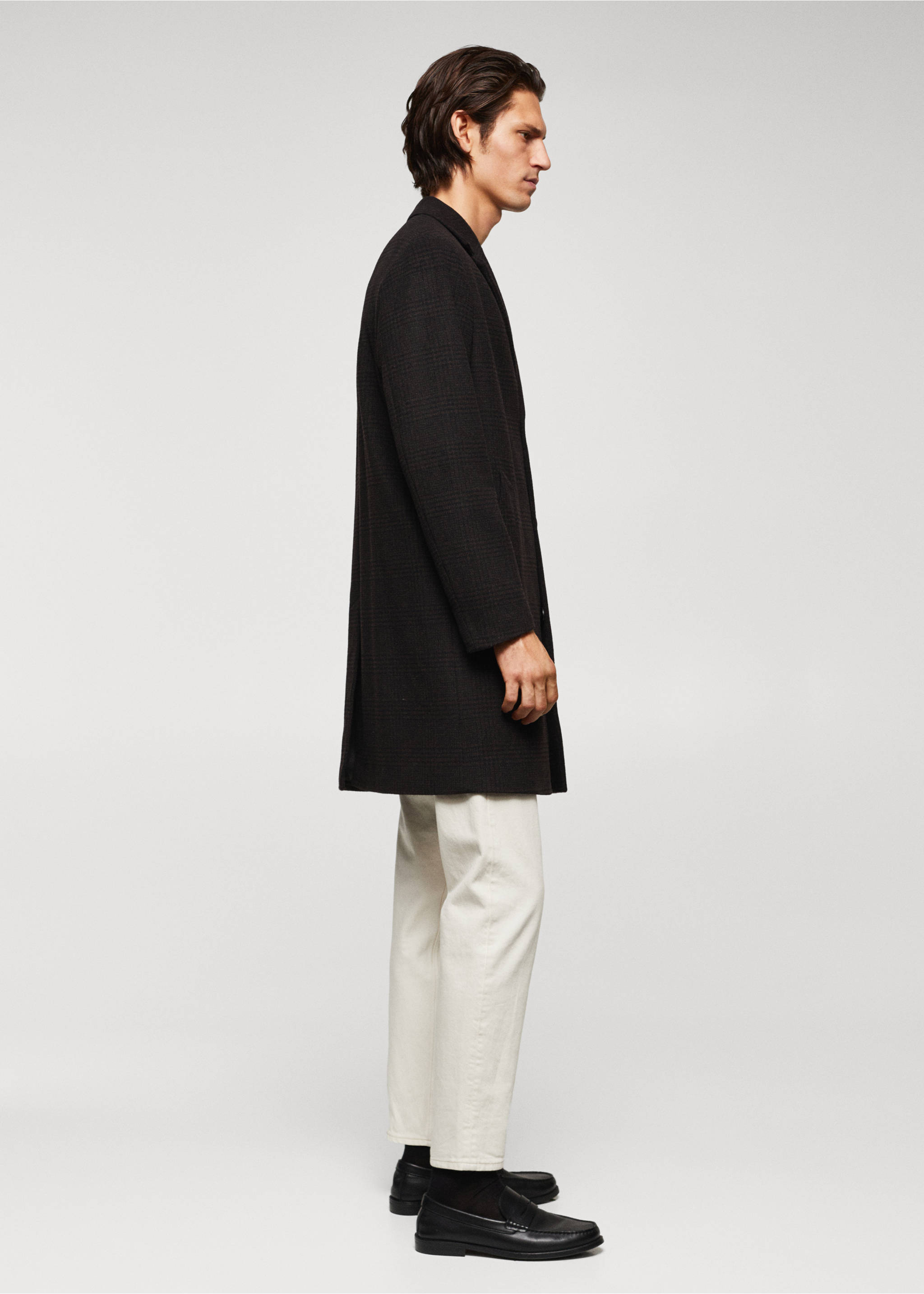 Checked recycled wool coat - Details of the article 2, Brown. Ref: 57035955-00.