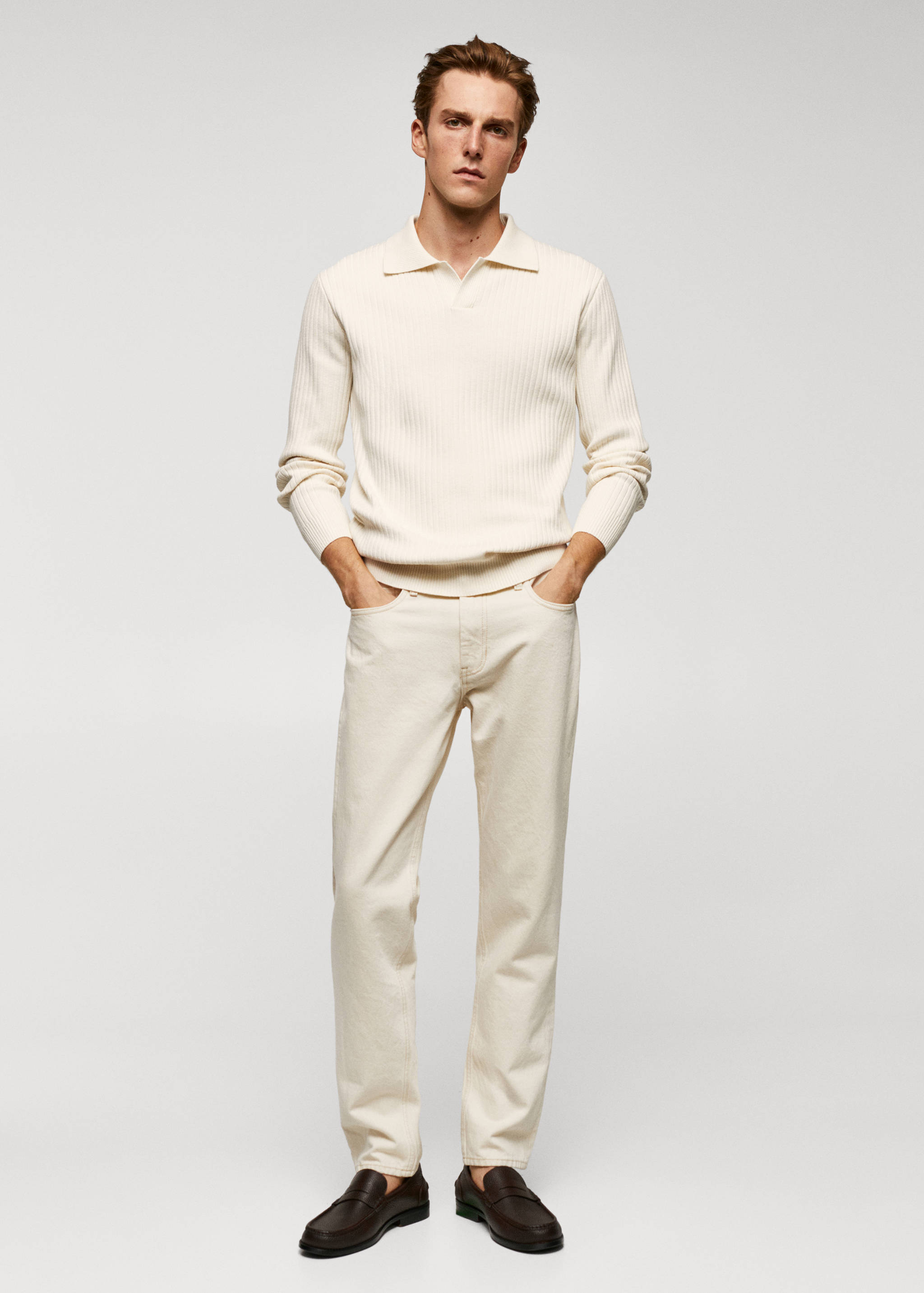 Fine rib-knit polo shirt - General plane