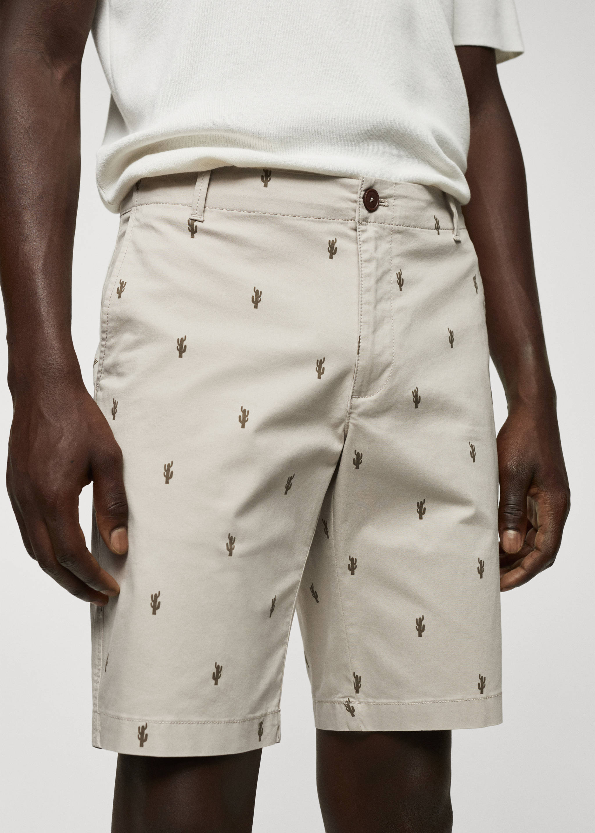 Slim-fit cotton micro-print bermuda shorts - Details of the article 1