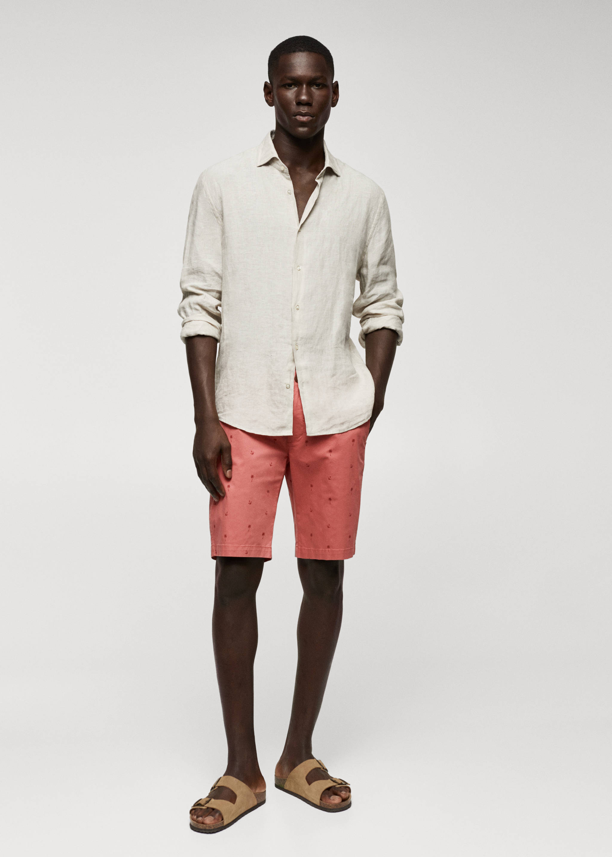 Slim-fit cotton micro-print bermuda shorts - General plane